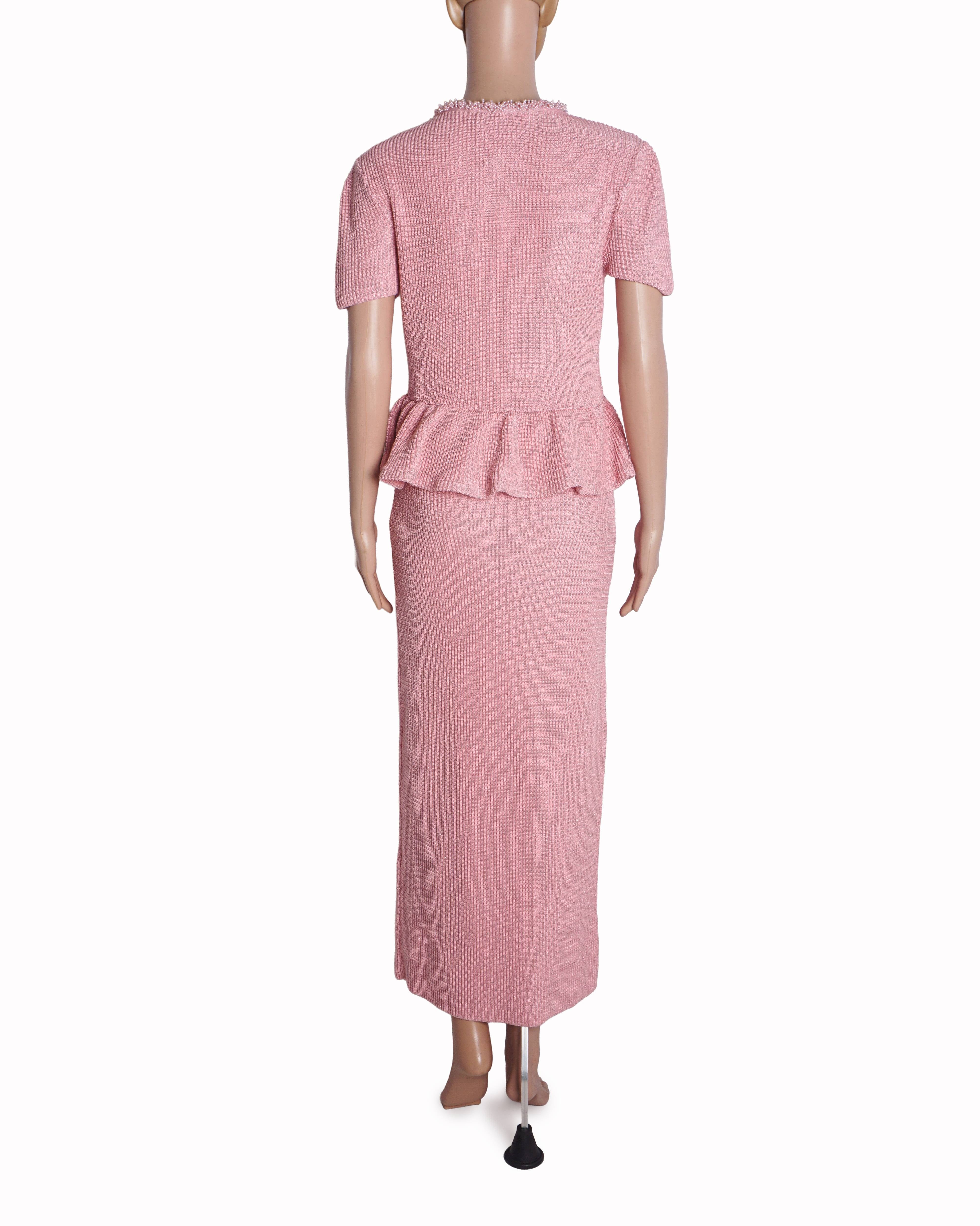 Self - Portrait Pink Peplum Knit Midi Dress