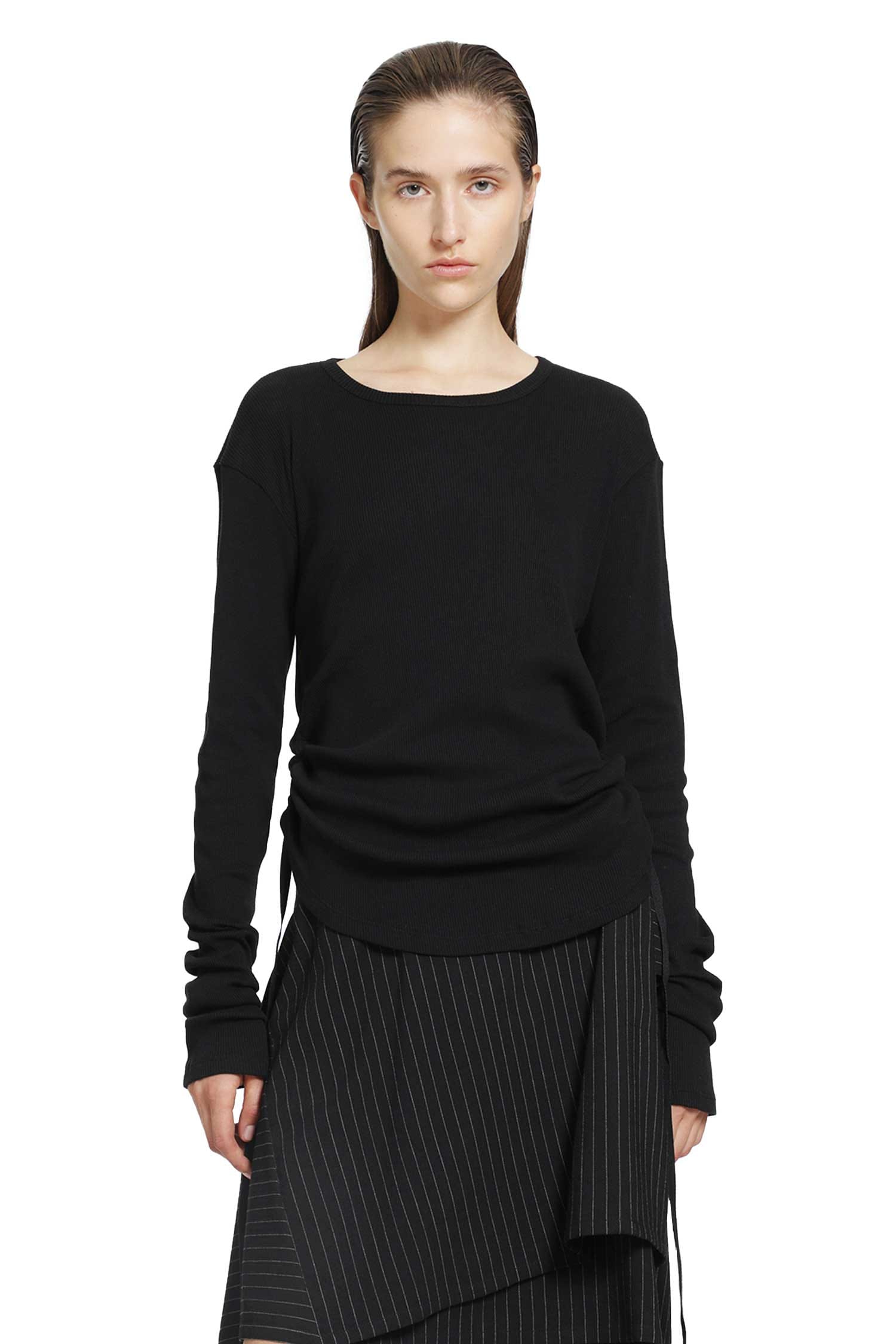 ANN Demeulemeester Dot Wrinkled Cropped Long Sleeves Top