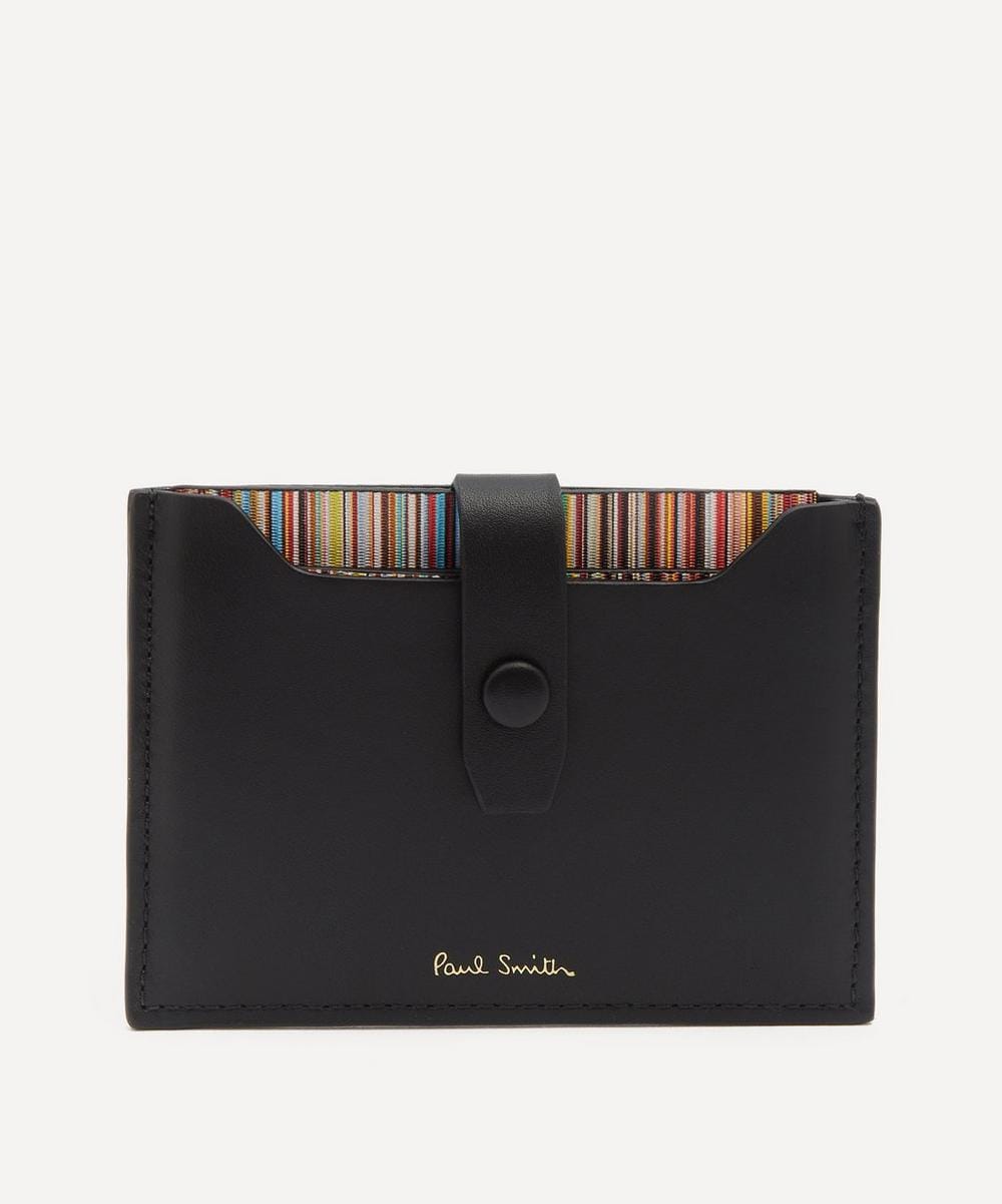Paul Smith Black Leather Credit Card Holder with Signature Stripe Pull Out