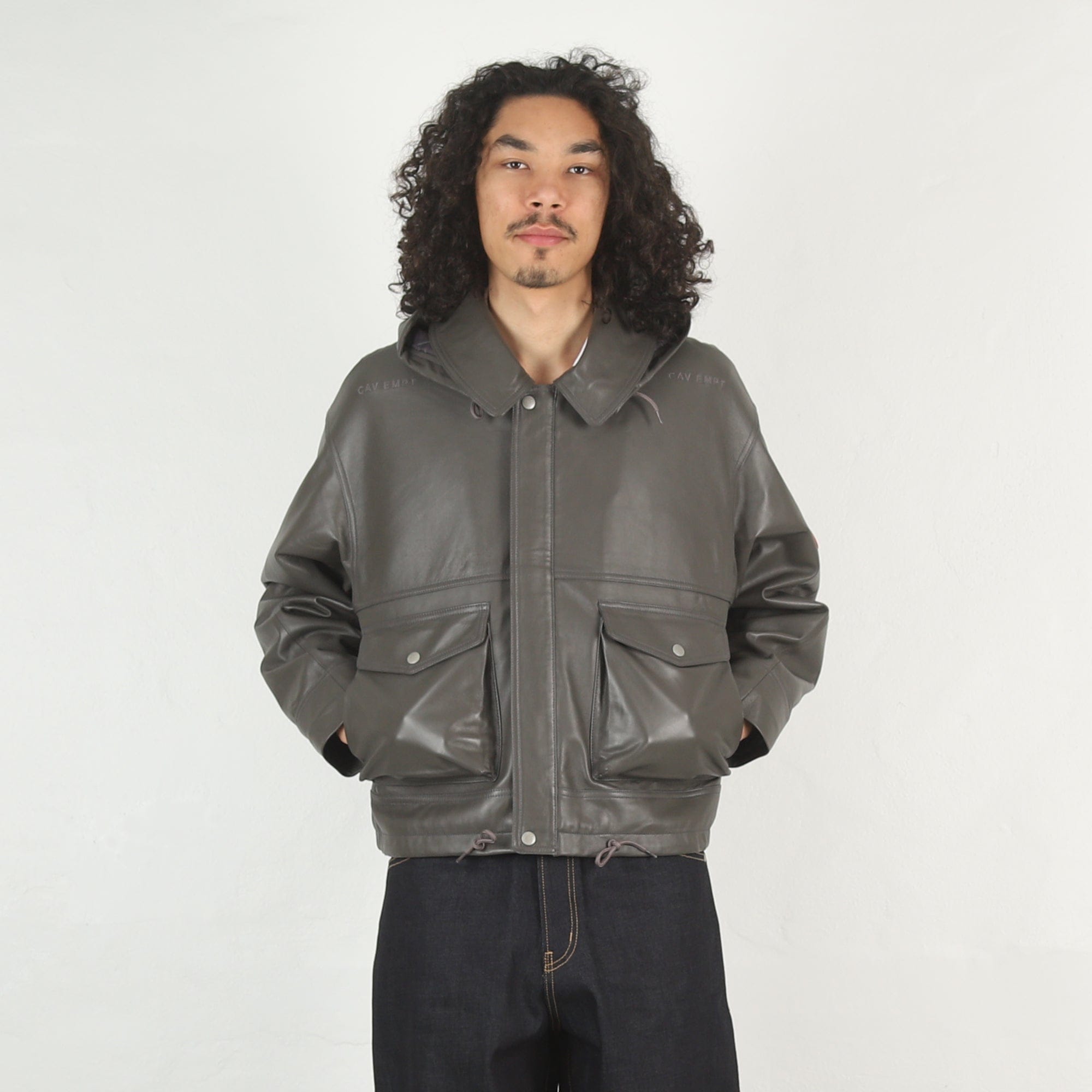 Cav Empt Leather Zip Jacket - Grey
