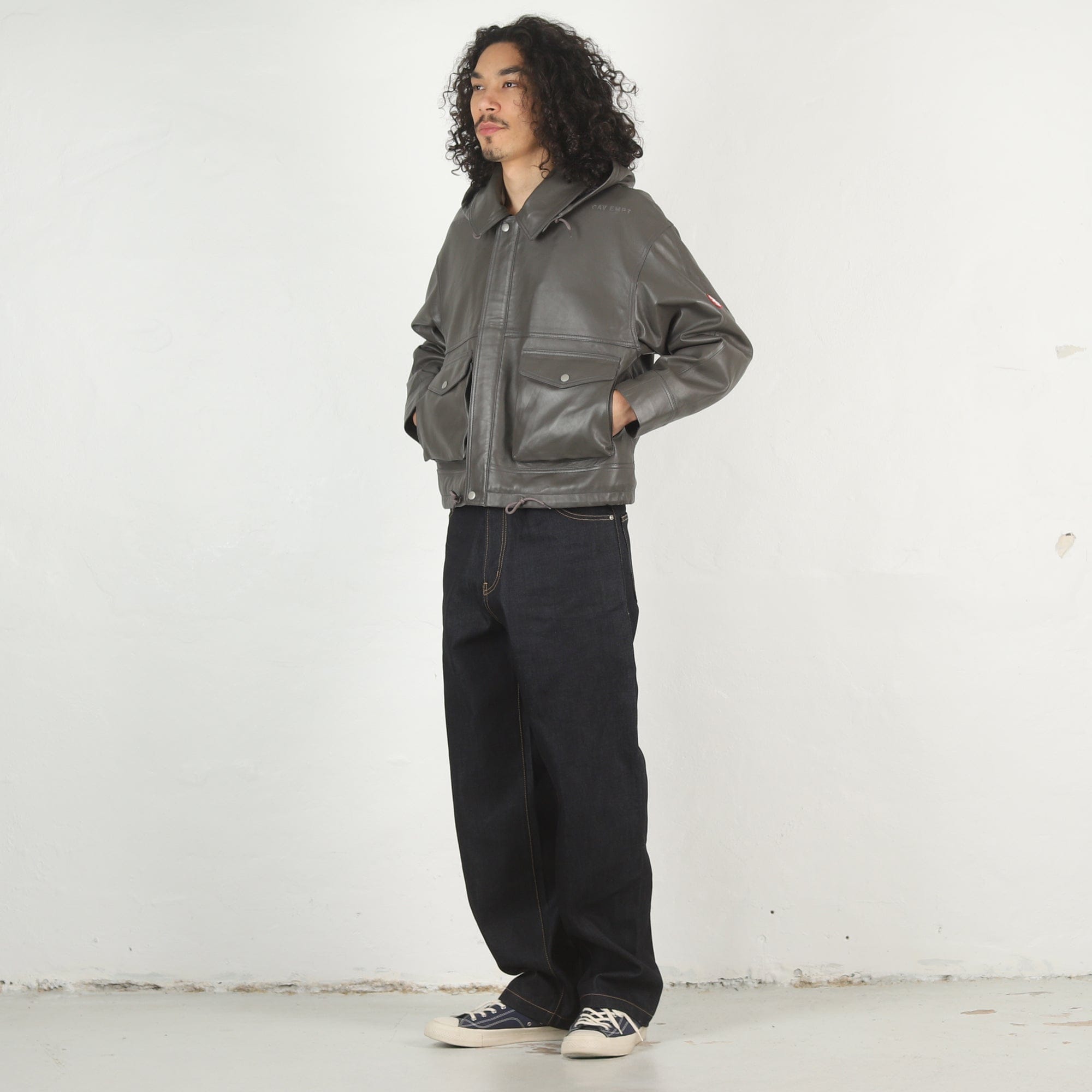 Cav Empt Leather Zip Jacket - Grey