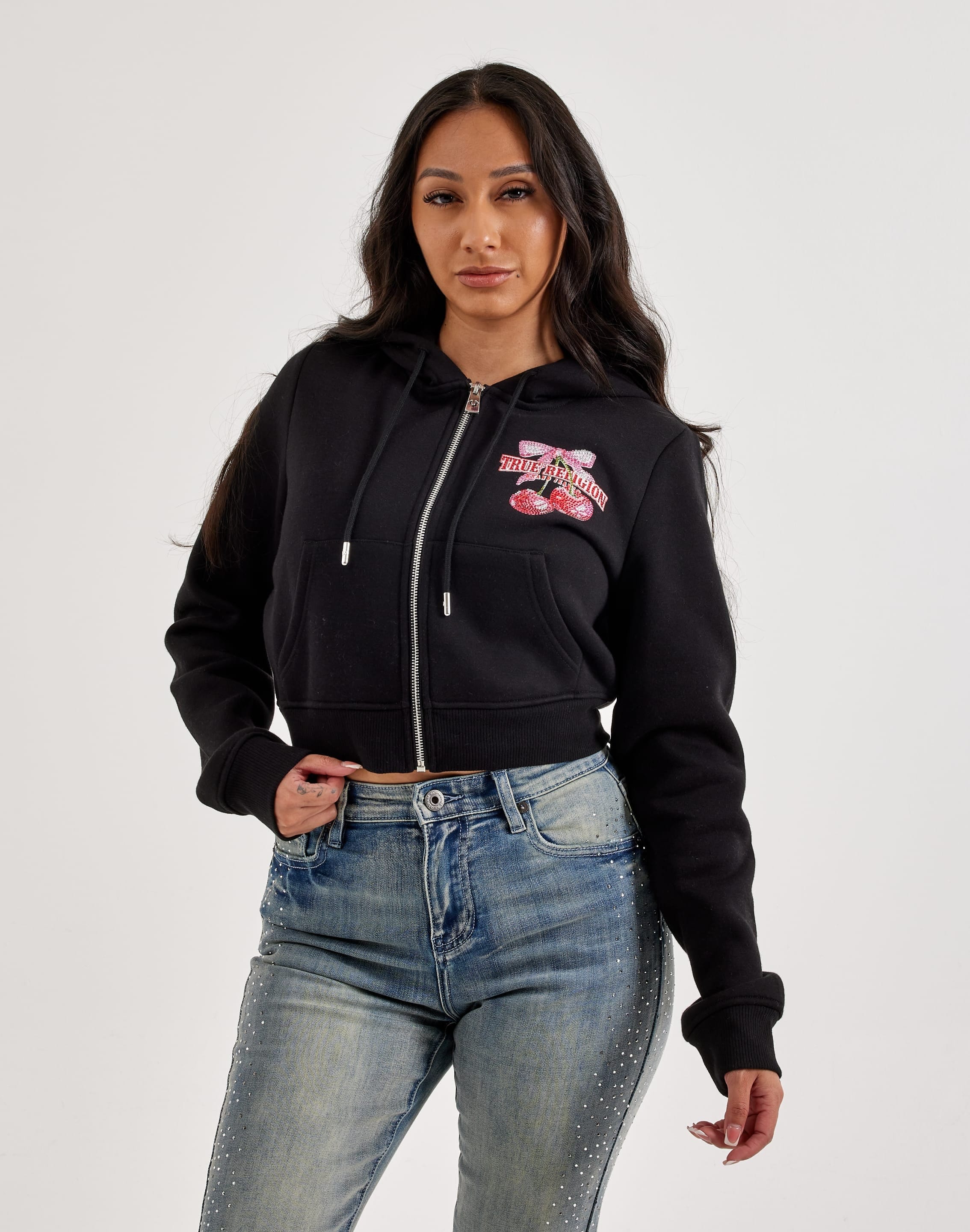 True Religion Cherry Shrunken Full - Zip Fleece Hoodie