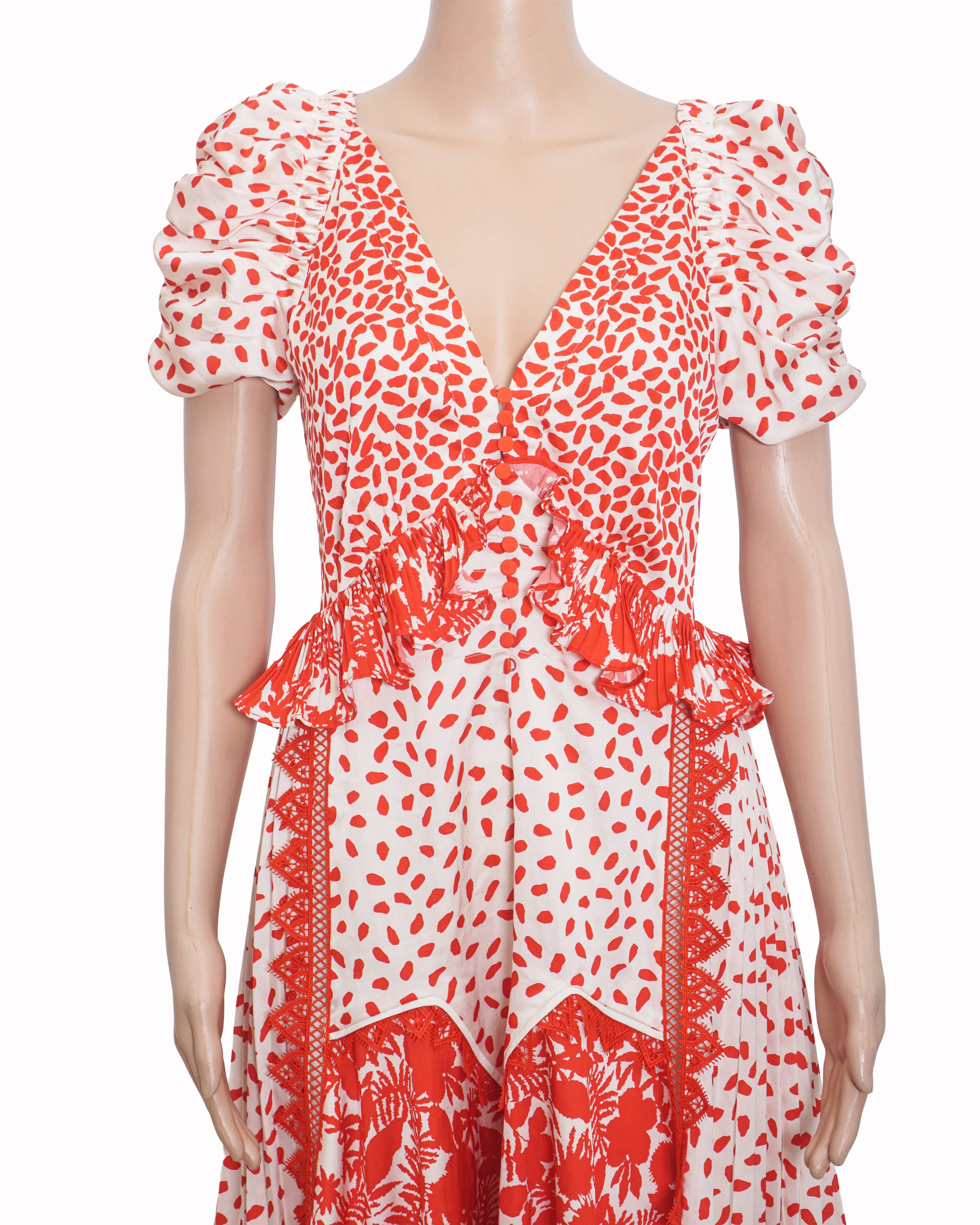 Self-Portrait Self - Potrait Satin Printed Handkerchief Dress In Cream - Red