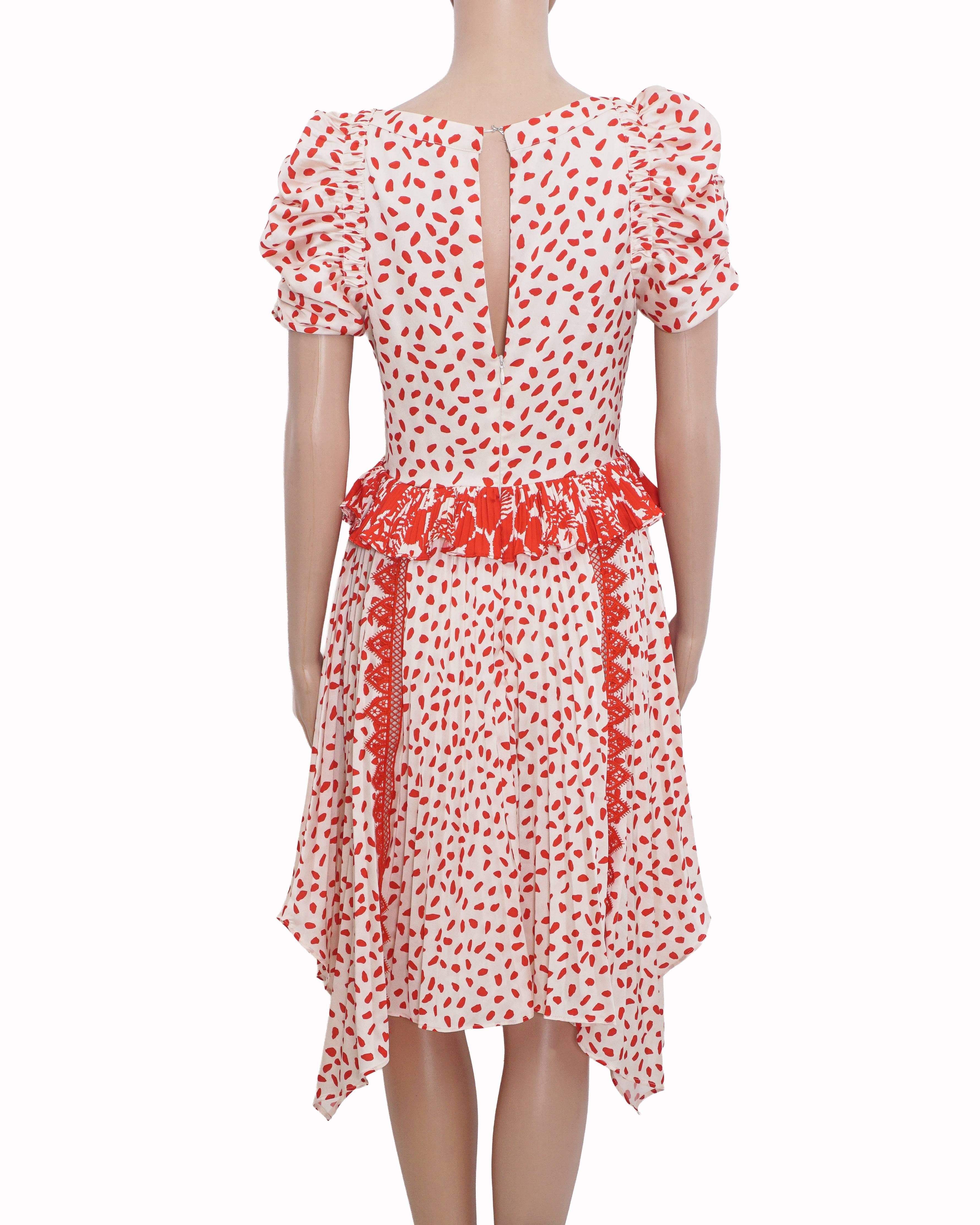 Self-Portrait Self - Potrait Satin Printed Handkerchief Dress In Cream - Red