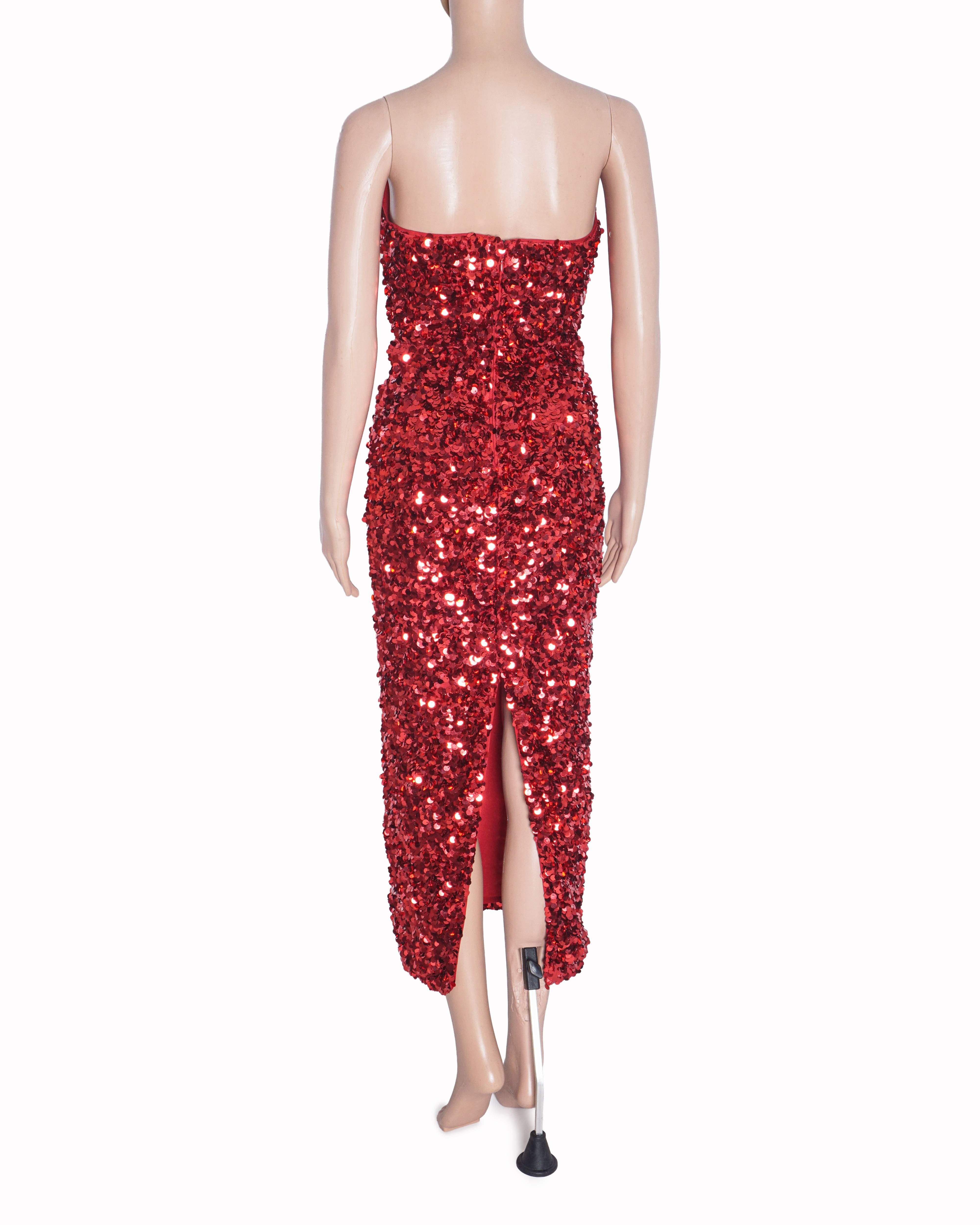 Self - Portrait Red 3D - Sequin Strapless Midi Dress