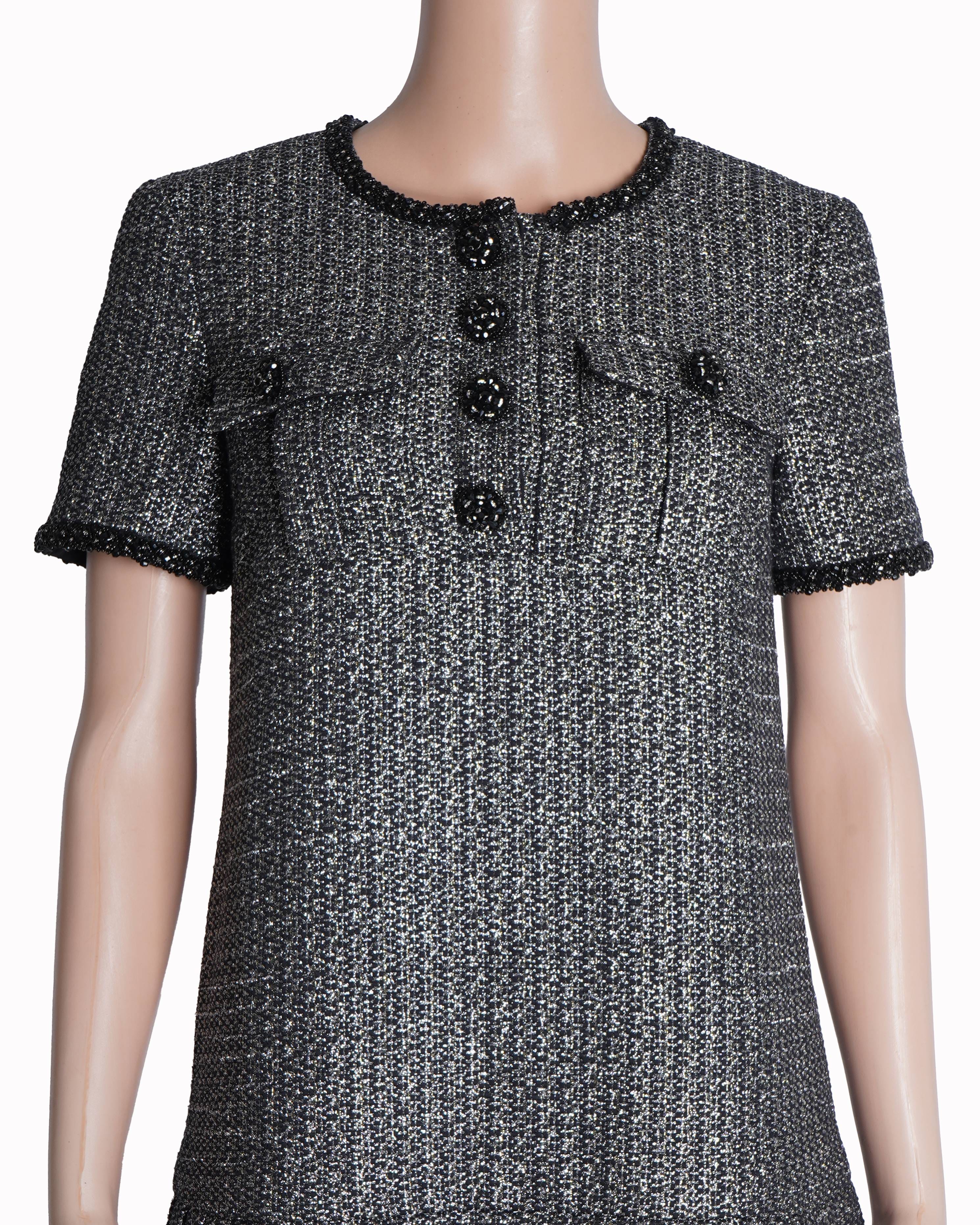 Self - Portrait Metallic Bouclé Mini Dress in Black
