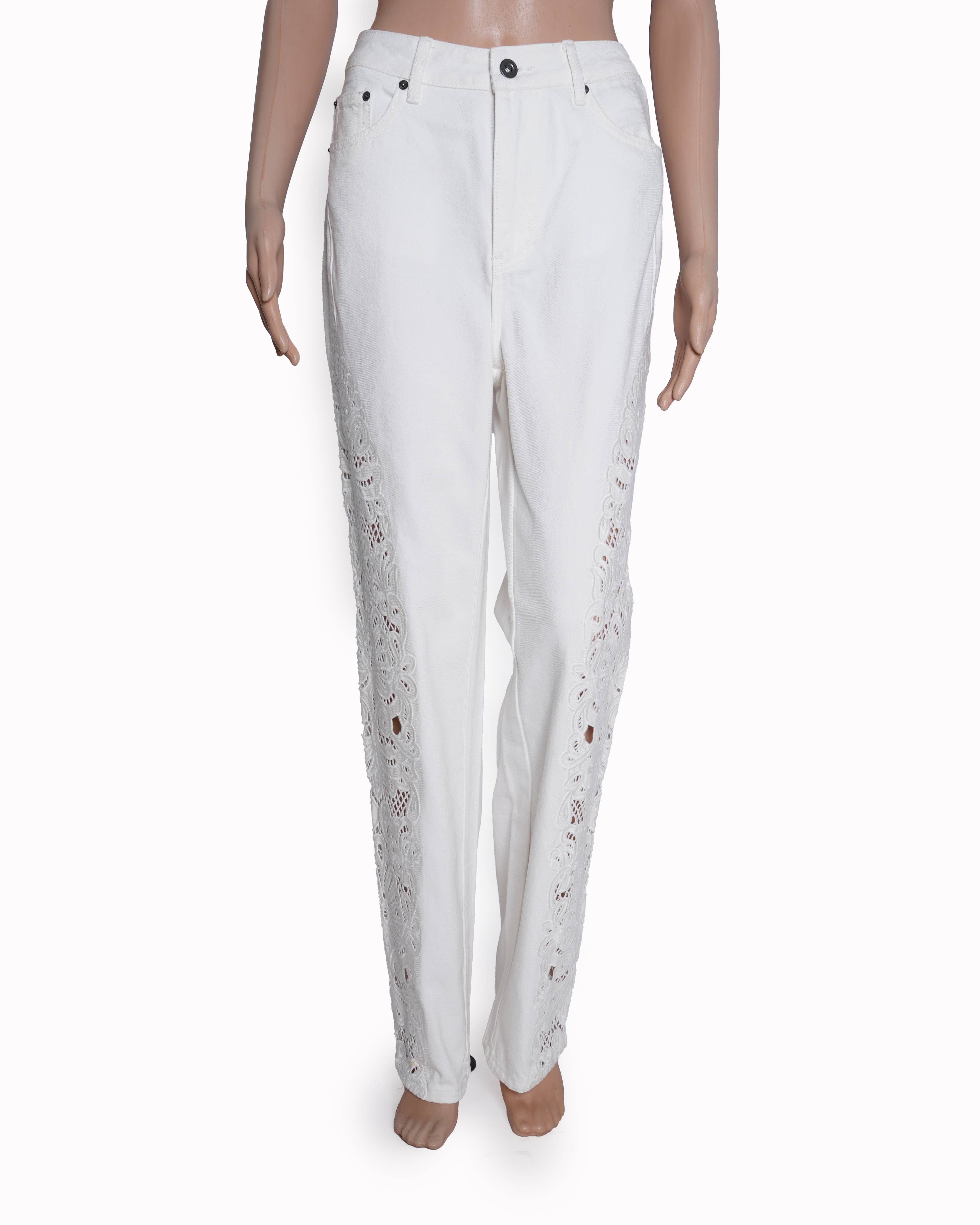 Self-Portrait Self - Potrait Embroidered Cotton Wide Leg Jeans