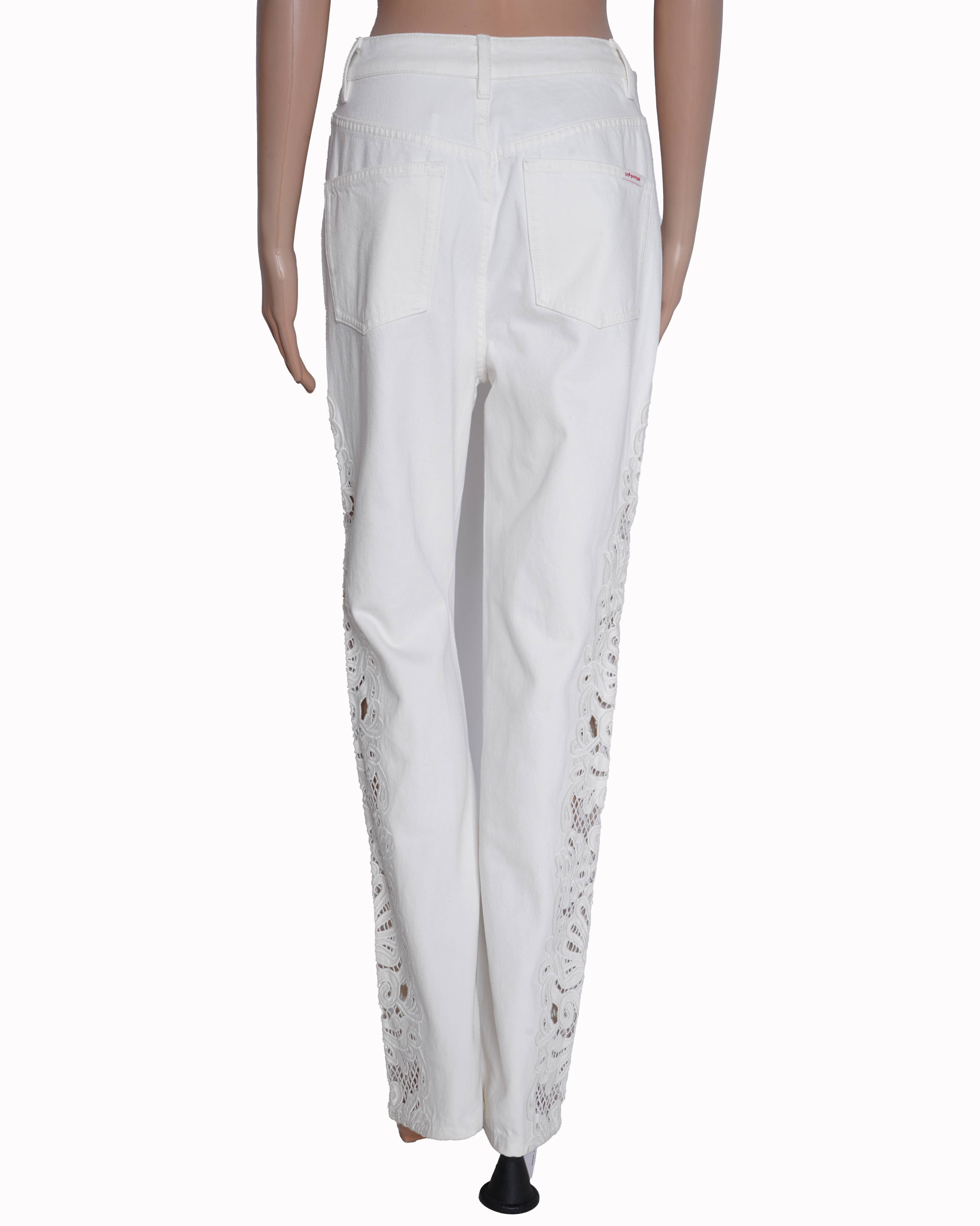 Self-Portrait Self - Potrait Embroidered Cotton Wide Leg Jeans
