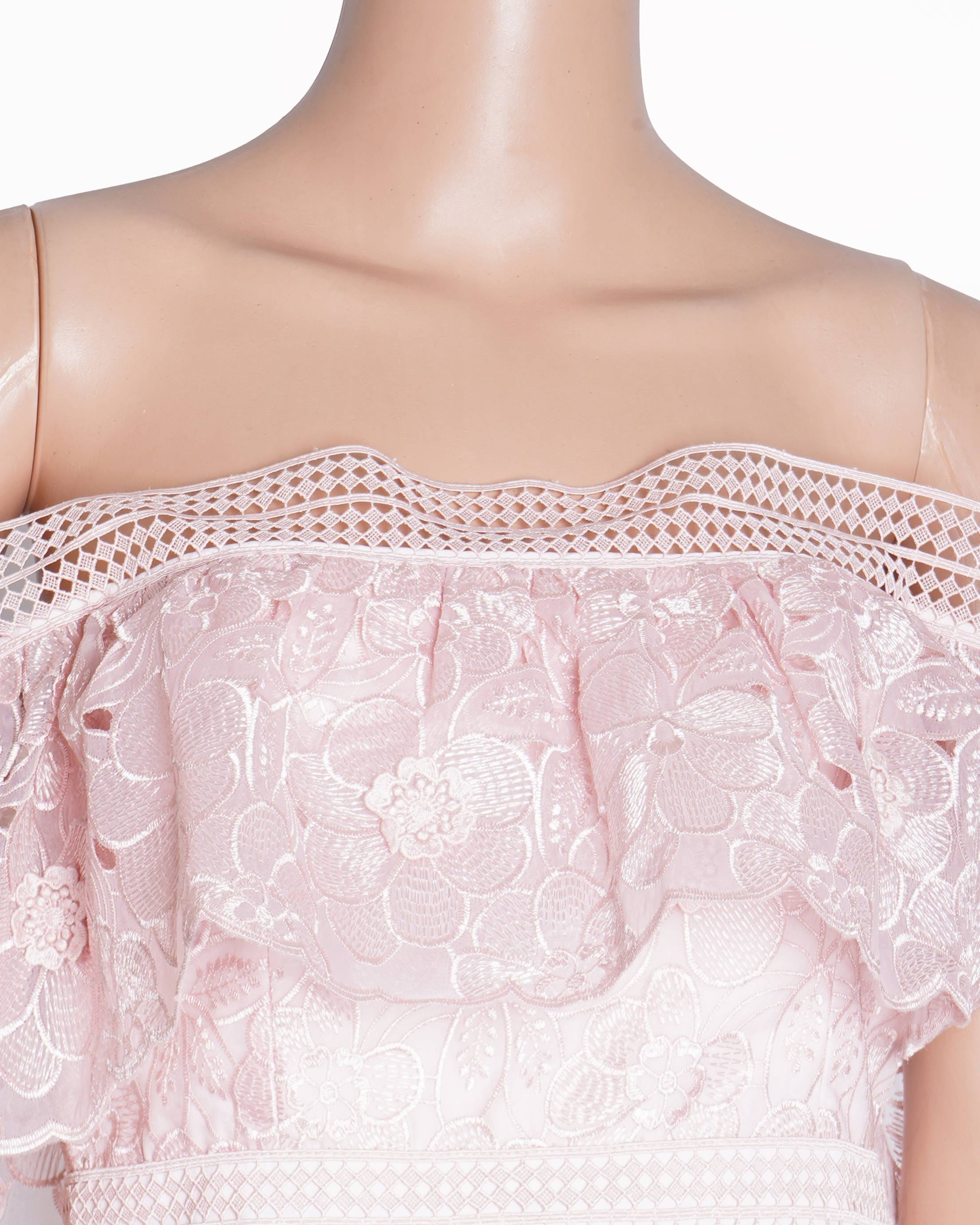 Self - Portrait Blush 3D Flower Off the Shoulder Mini Dress