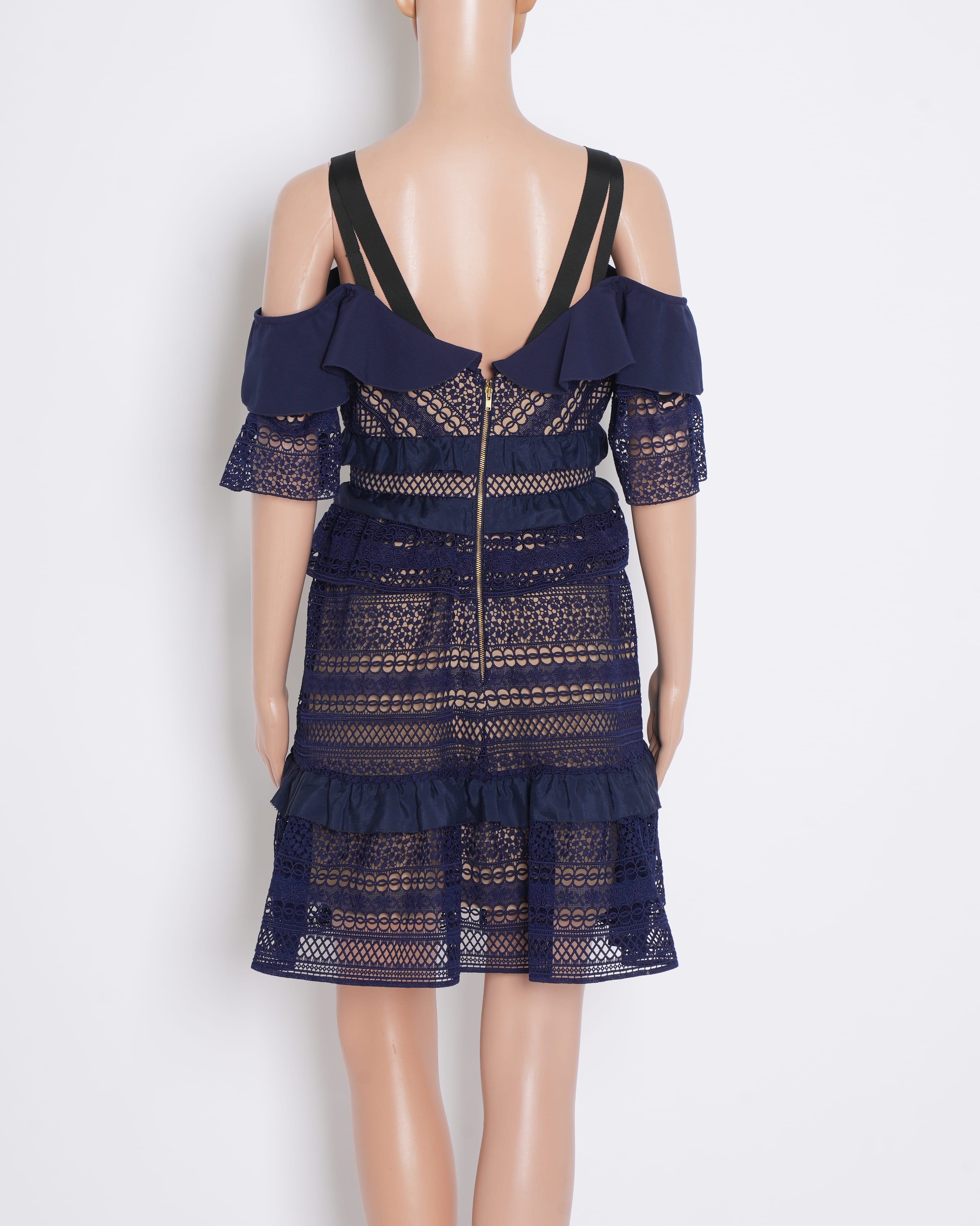 Self - Portrait Women's Lace Mini Dress In Navy Blue