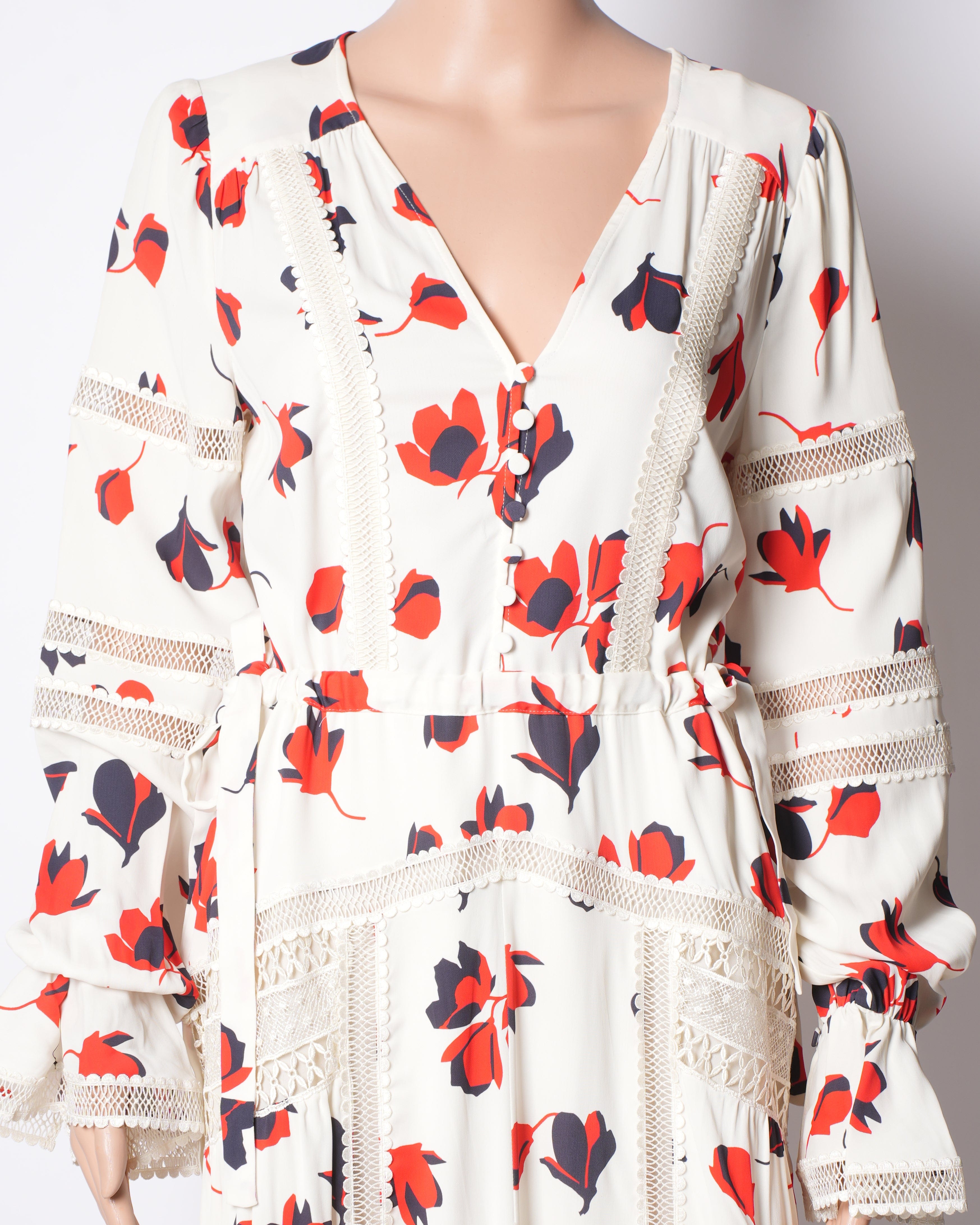 Self-Portrait New Self Portrait Red & Offwhite Floral Dress