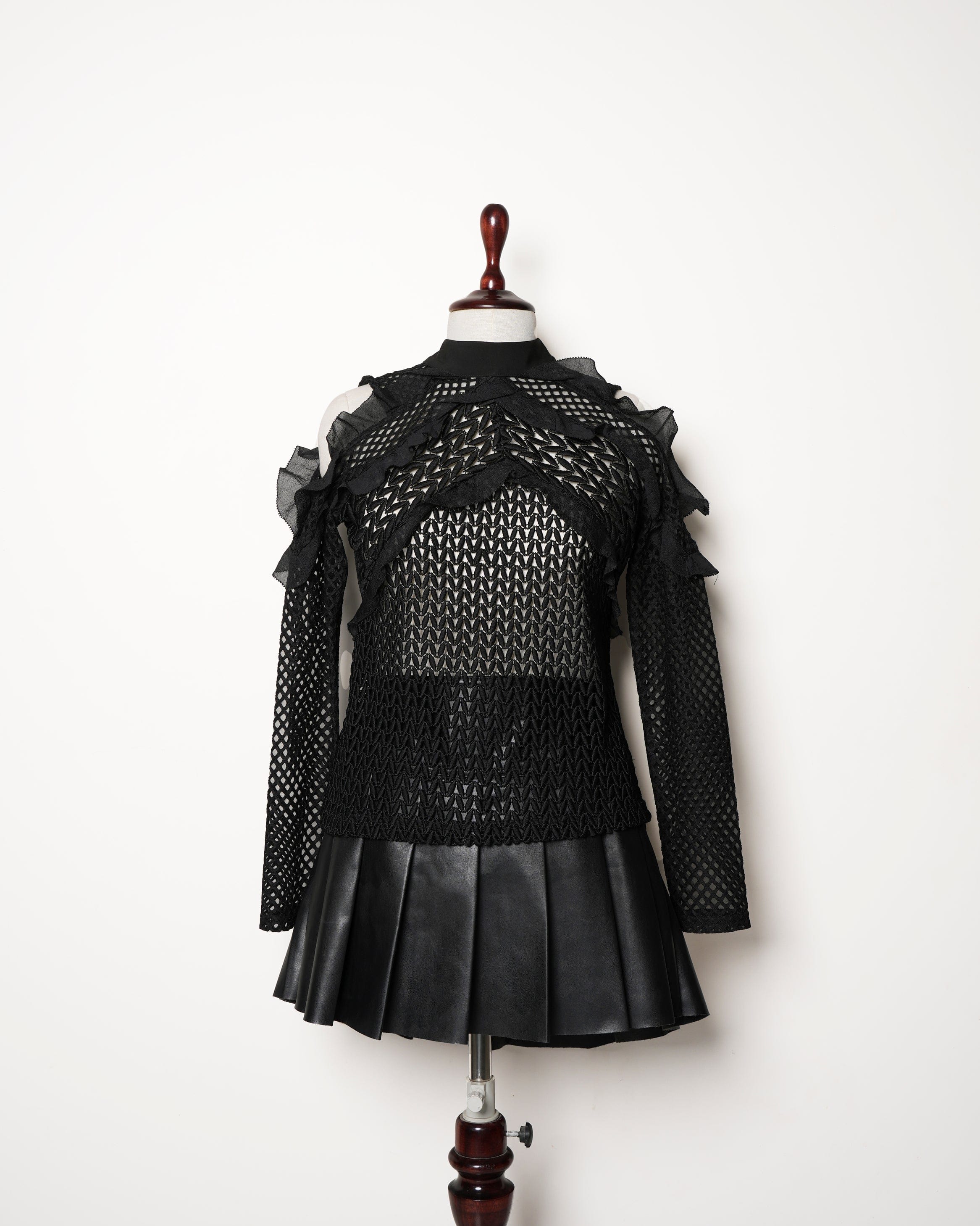 Self - Portrait Black Purl Knit Long Sleeve Blouse