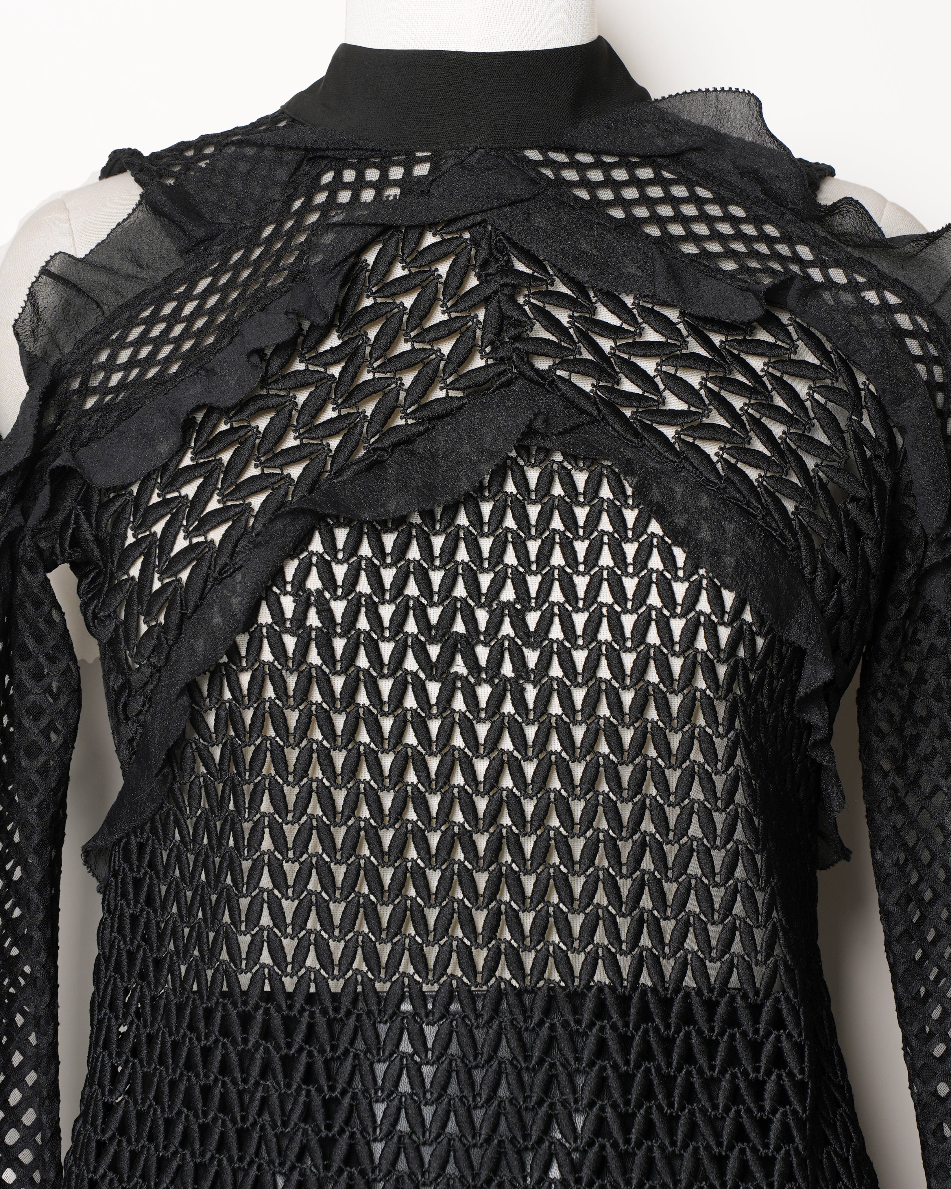 Self - Portrait Black Purl Knit Long Sleeve Blouse