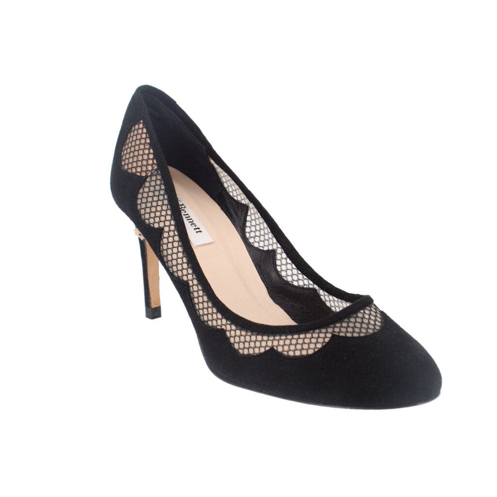 LK Bennett MESH SUEDE HEELS BLACK 39 EU | 9 US