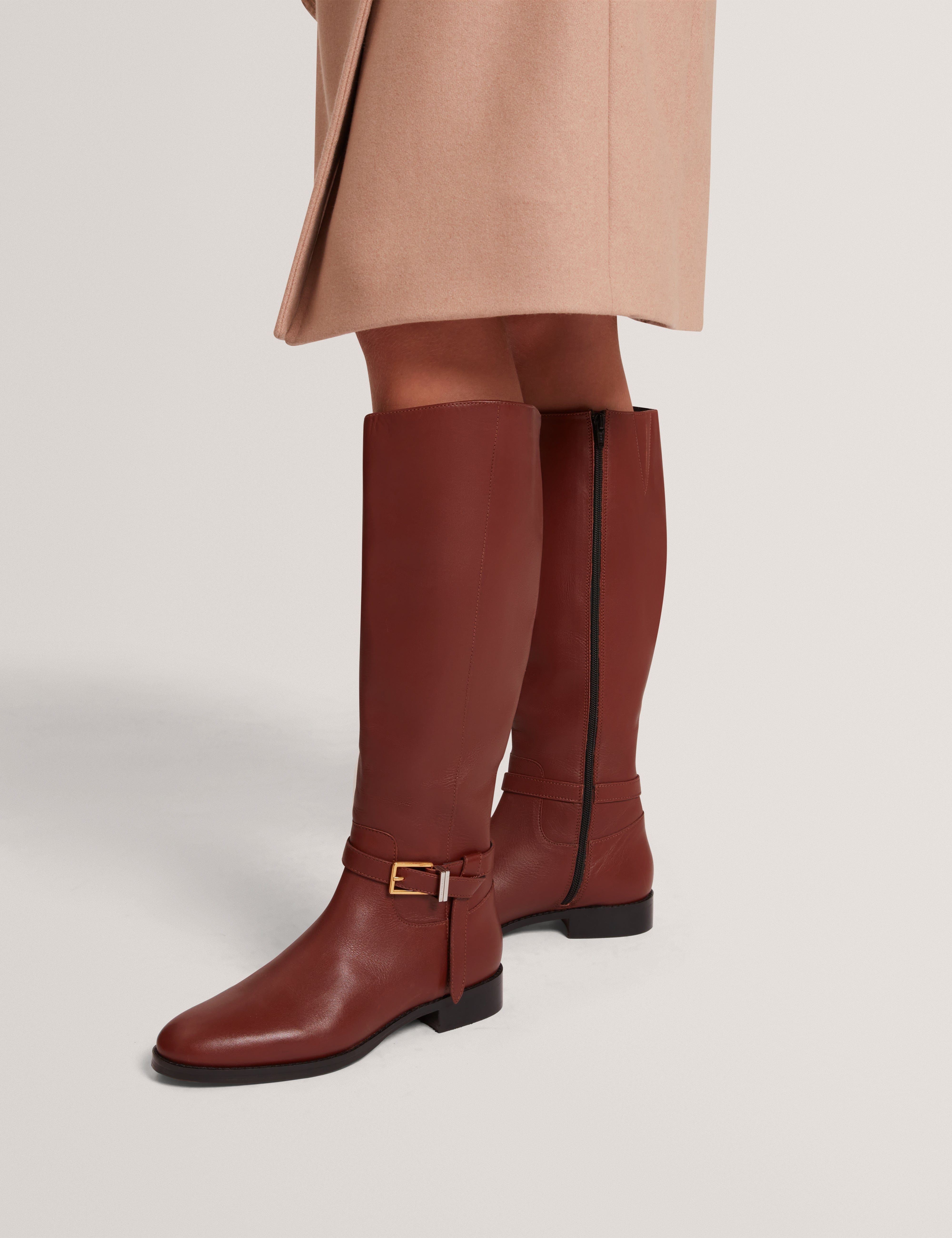 Ted Baker MOV Clorett Belt Detail Riding Flat Boot Tan