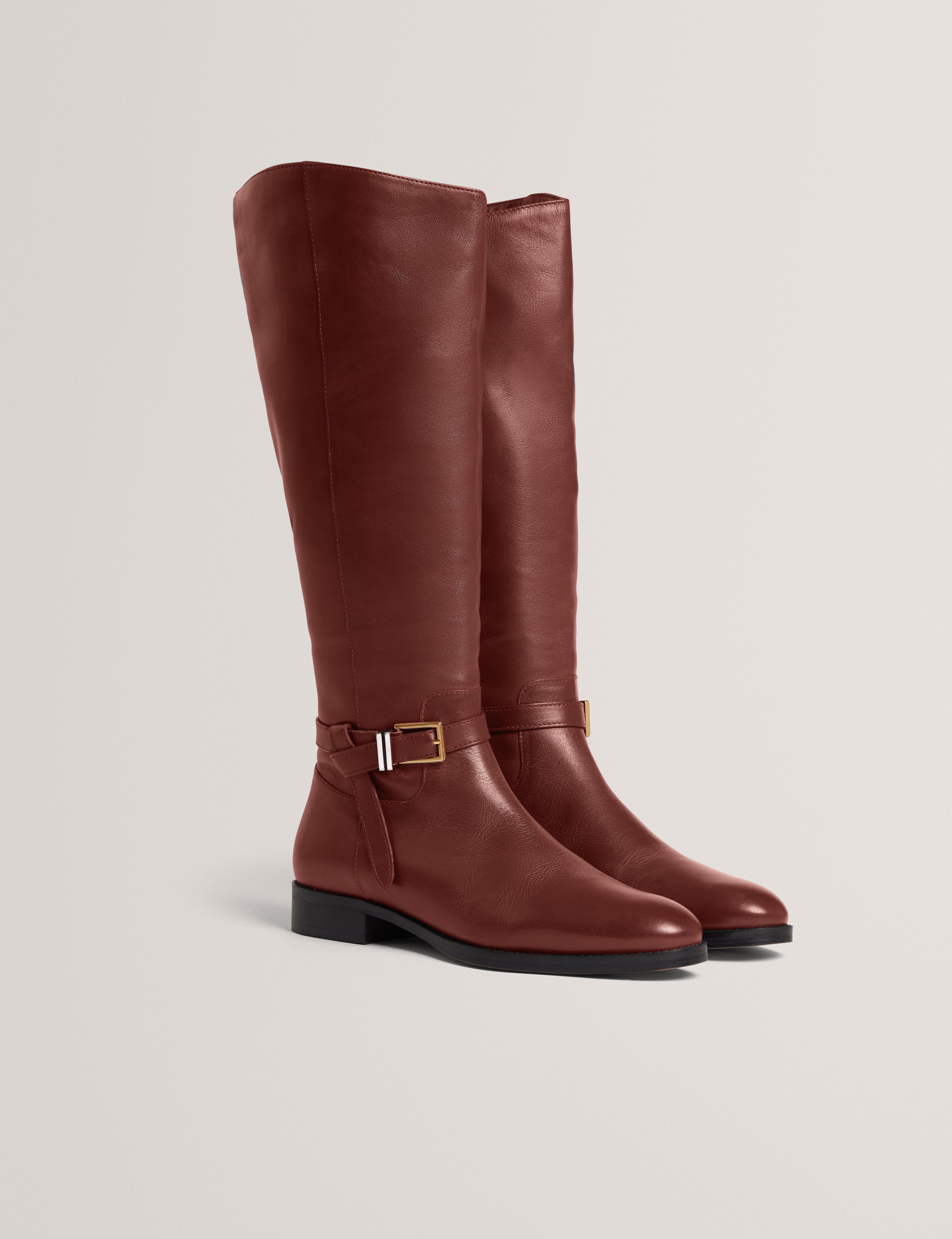 Ted Baker MOV Clorett Belt Detail Riding Flat Boot Tan