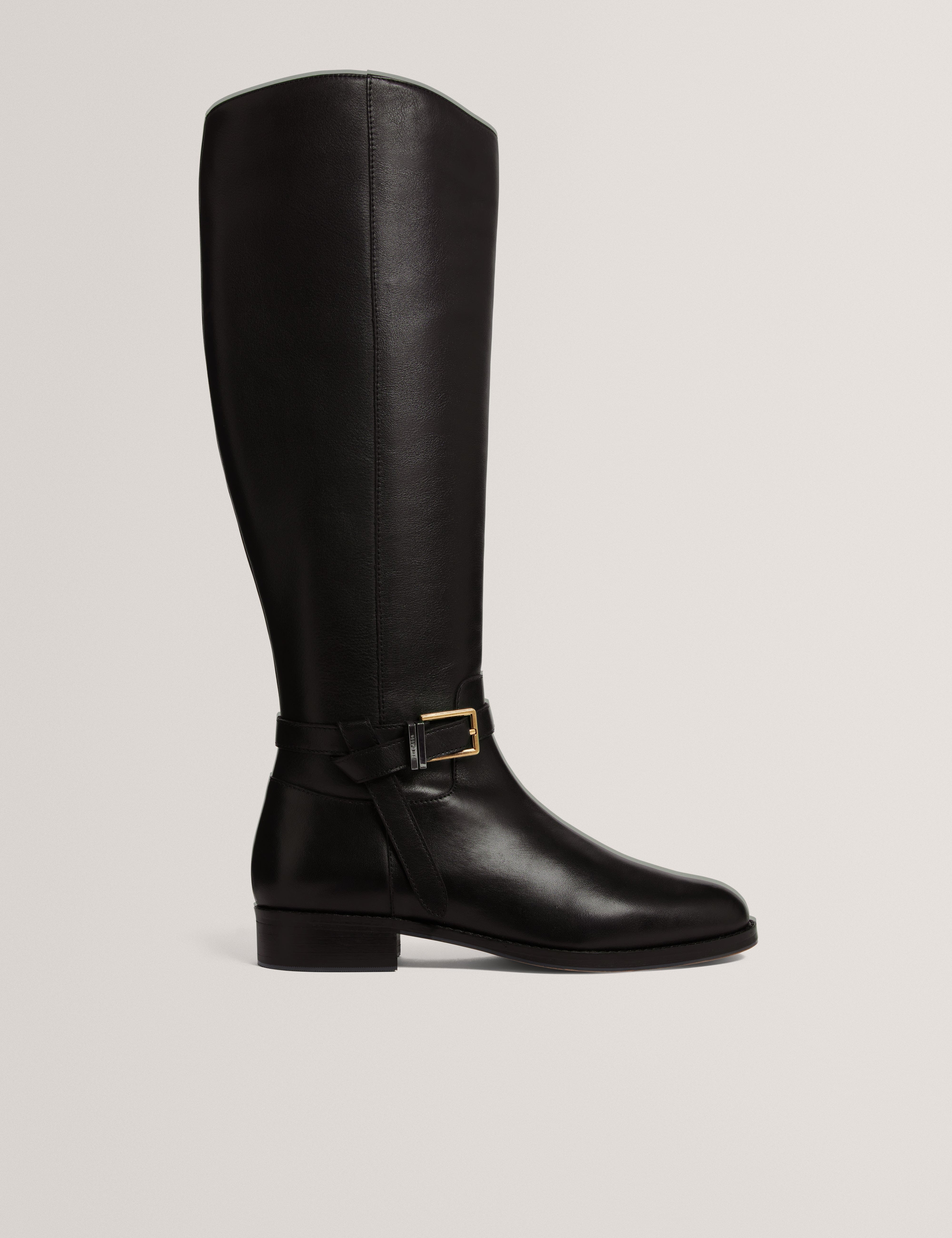Ted Baker MOV Clorett Belt Detail Riding Flat Boot Black