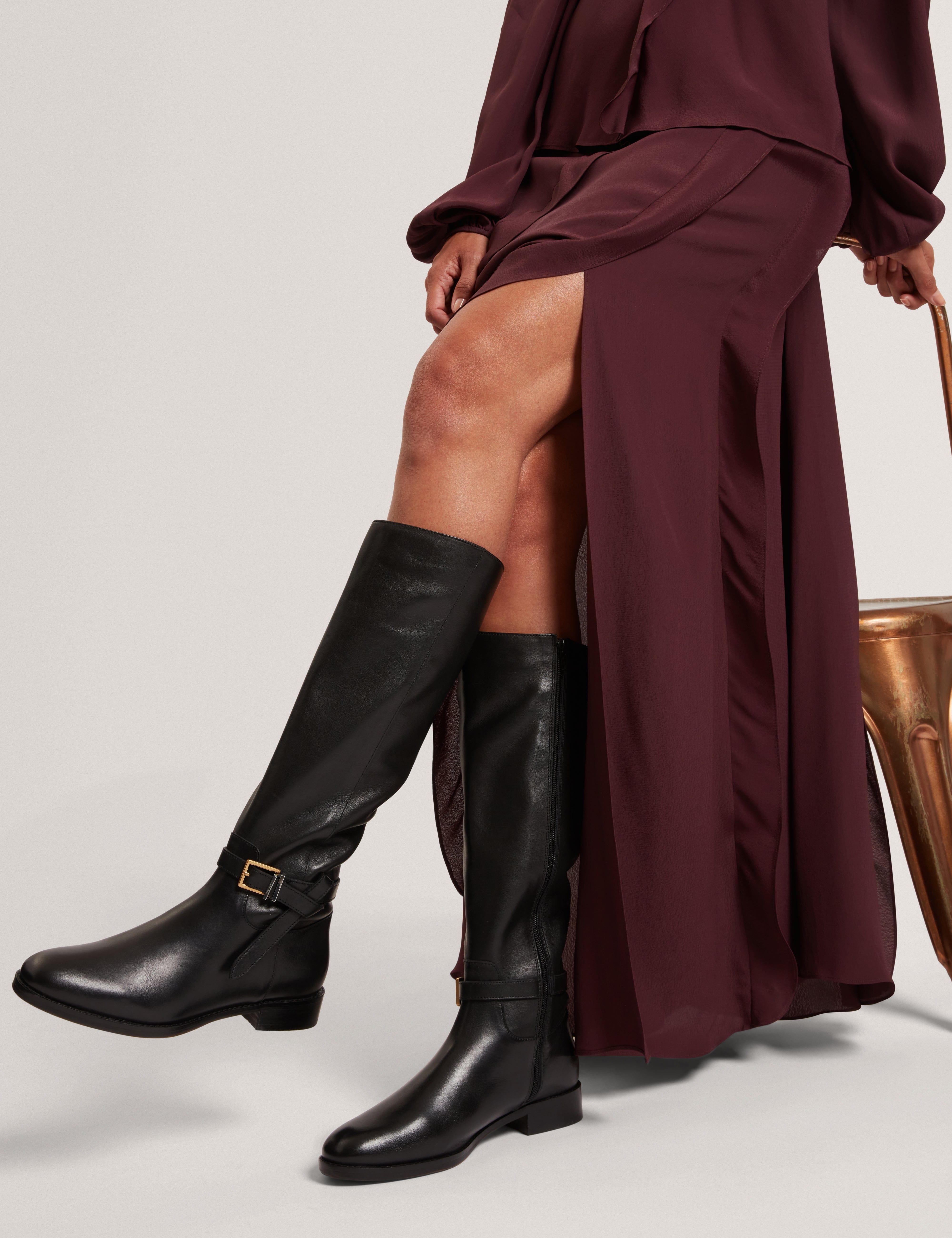 Ted Baker MOV Clorett Belt Detail Riding Flat Boot Black