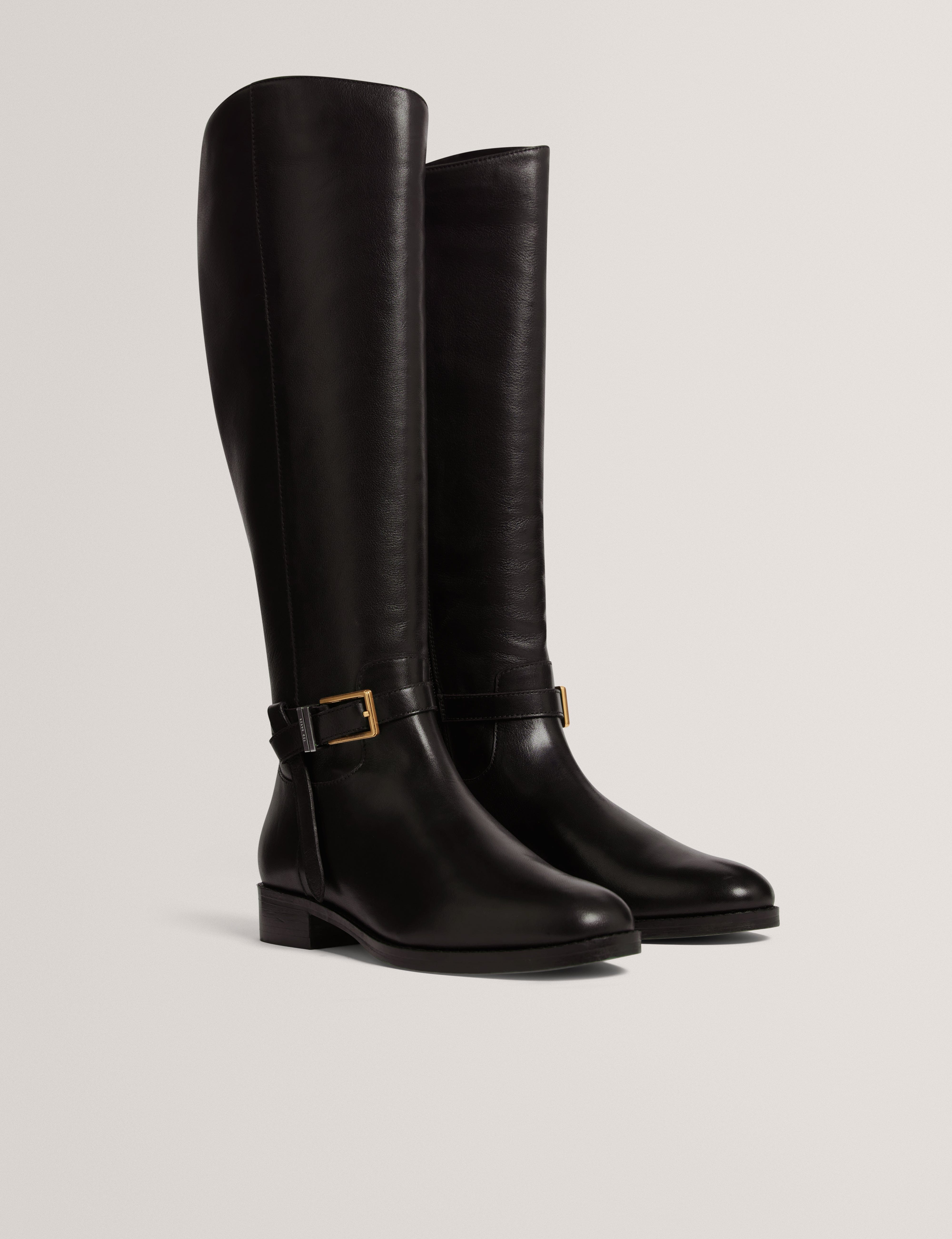 Ted Baker MOV Clorett Belt Detail Riding Flat Boot Black