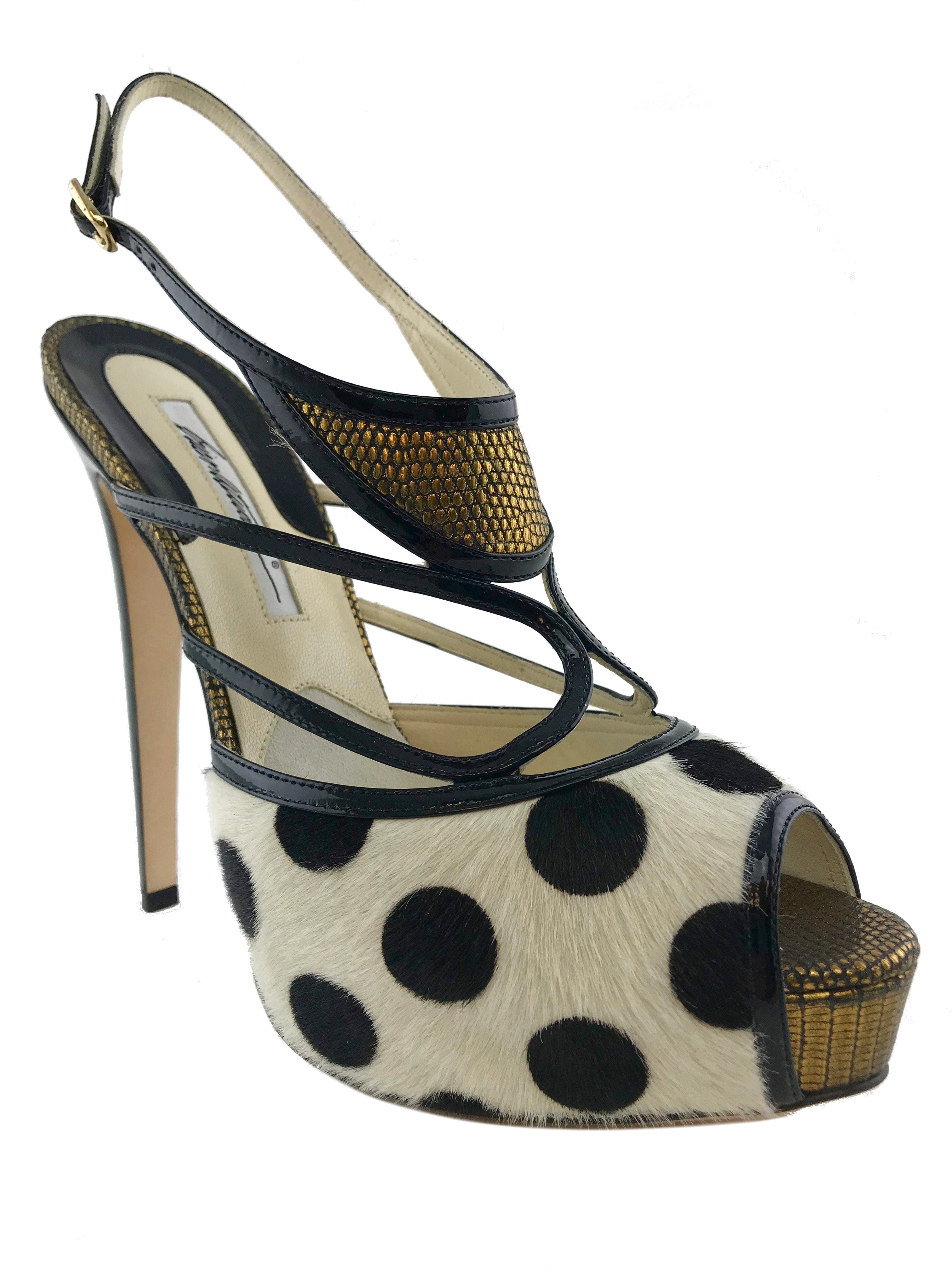 Brian Atwood Aura Polka - Dot Calf Hair Sandals Size 9.5