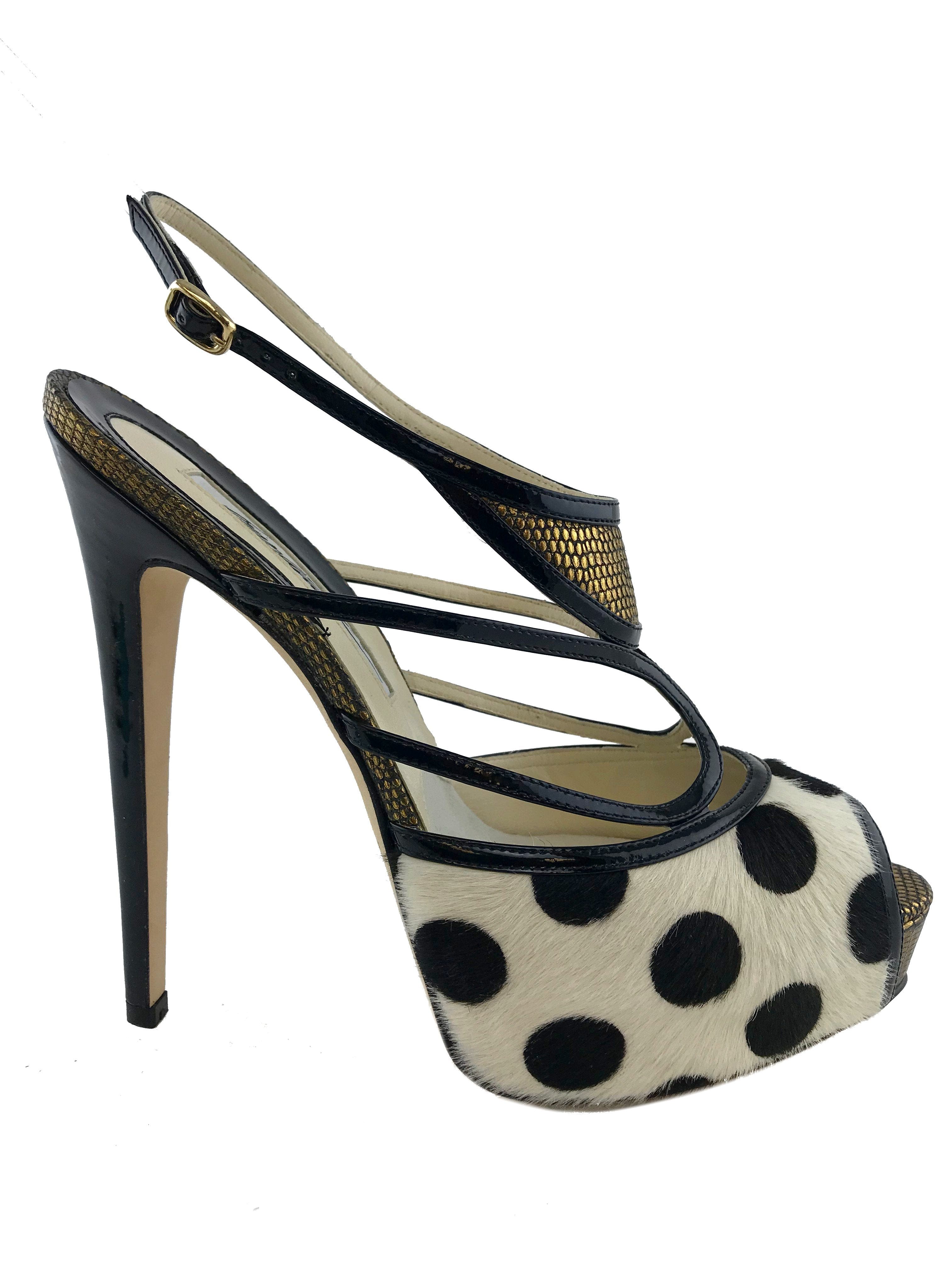 Brian Atwood Aura Polka - Dot Calf Hair Sandals Size 9.5
