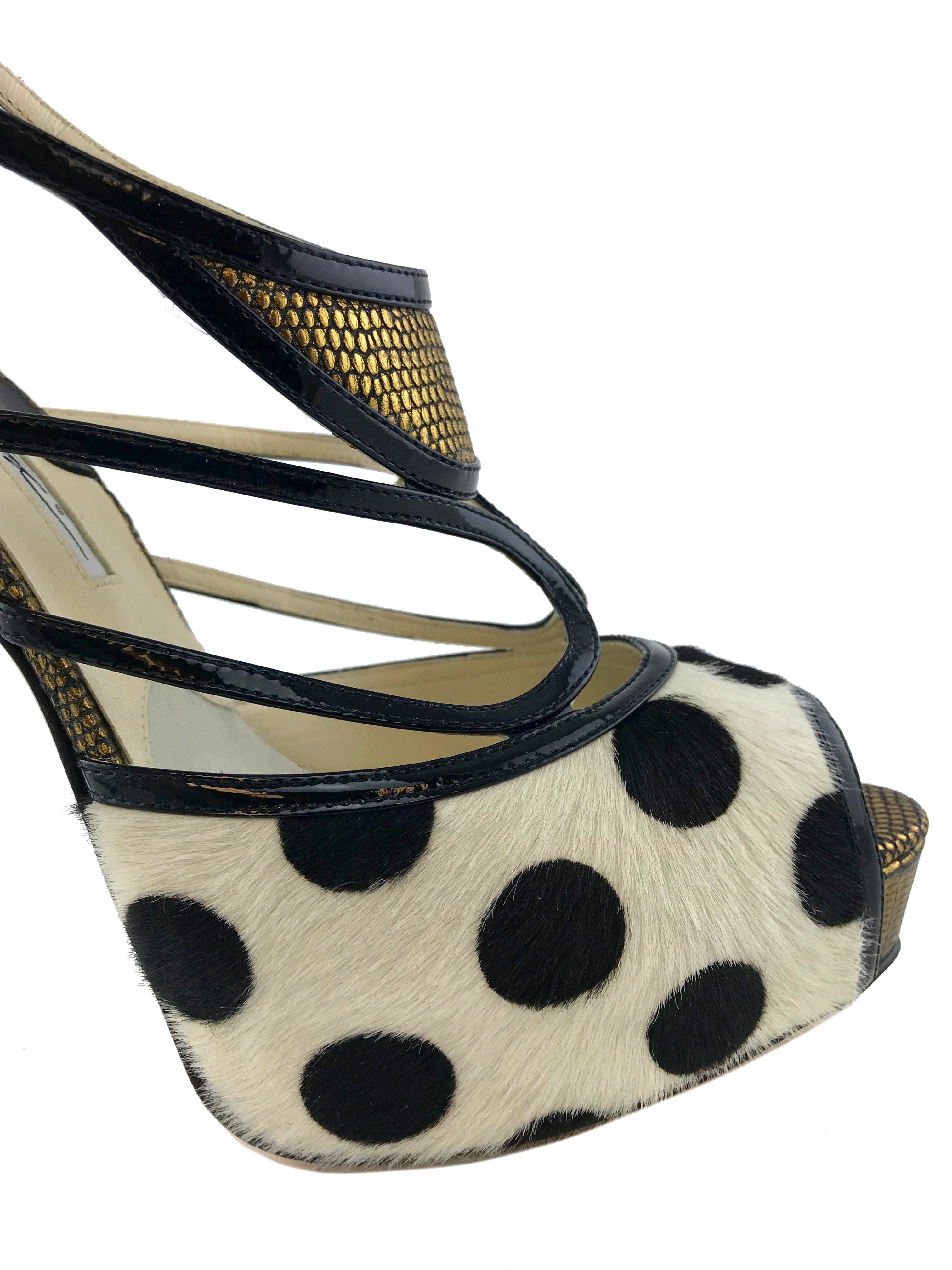 Brian Atwood Aura Polka - Dot Calf Hair Sandals Size 9.5