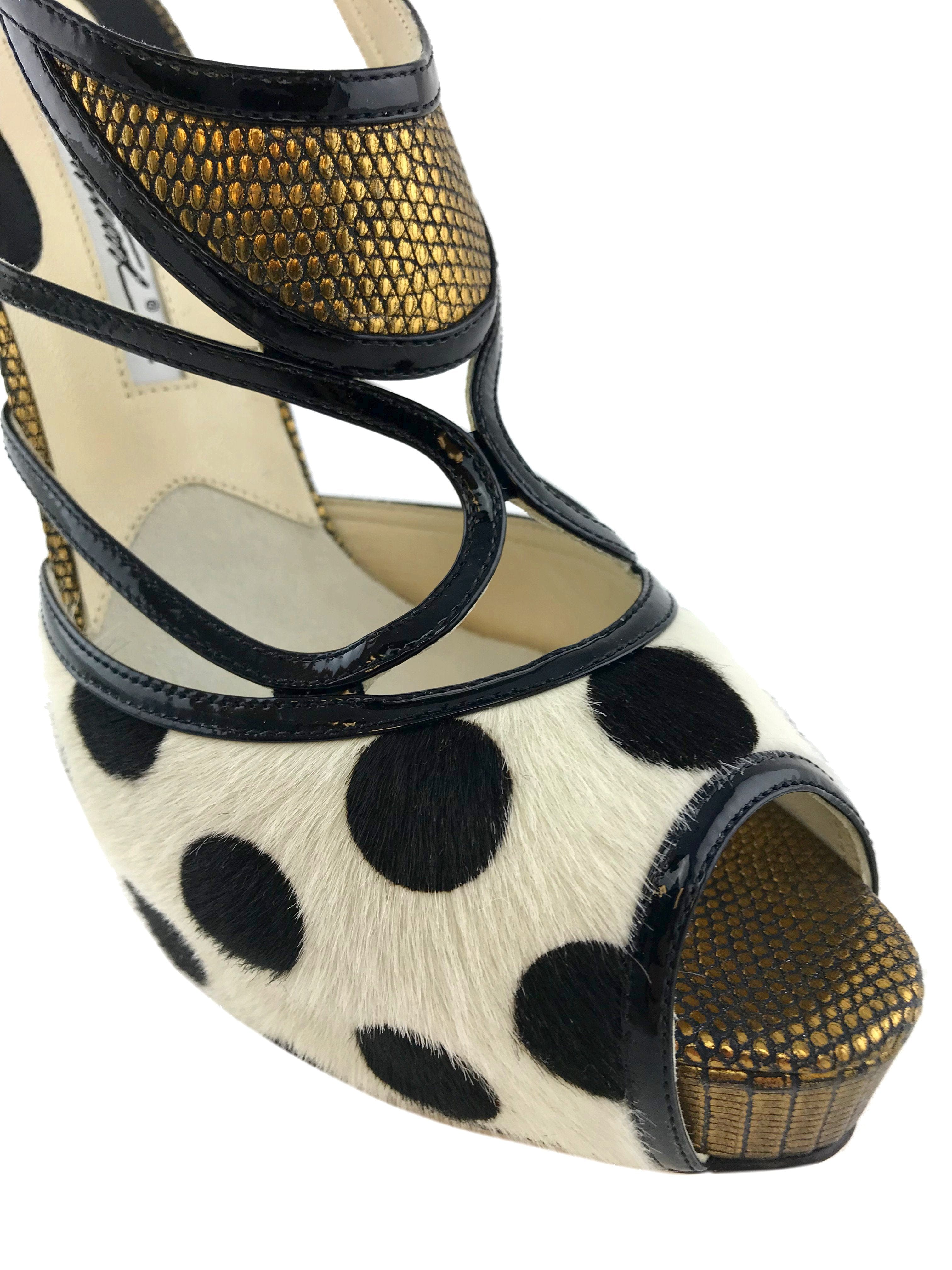 Brian Atwood Aura Polka - Dot Calf Hair Sandals Size 9.5