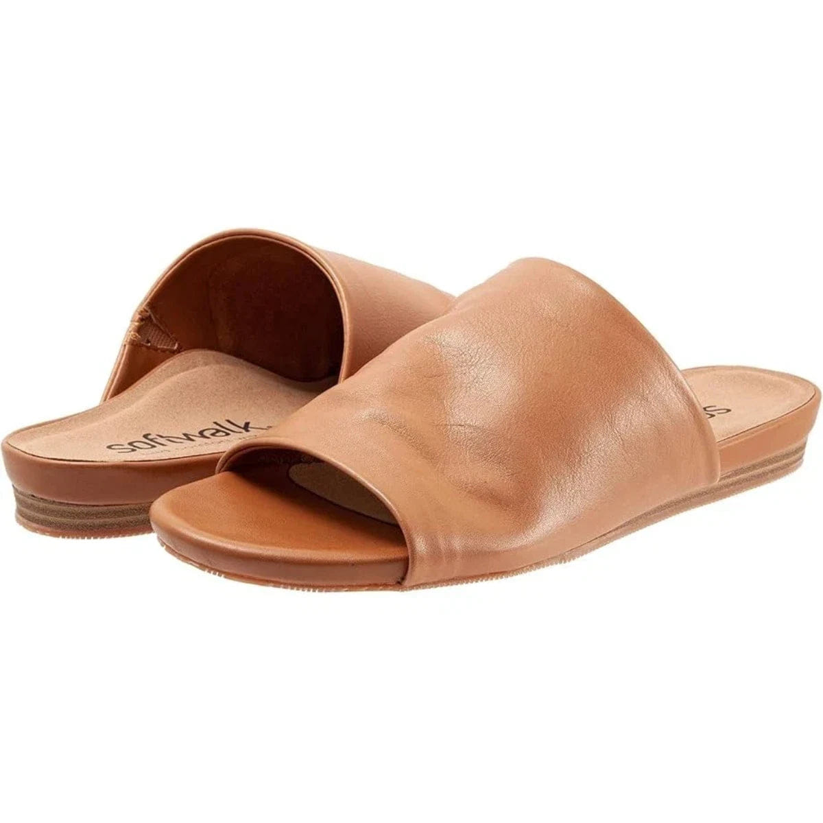 SLIP SoftWalk Camano Sandals Women's Narrow Tan Leather Slip On Slide RHS8491