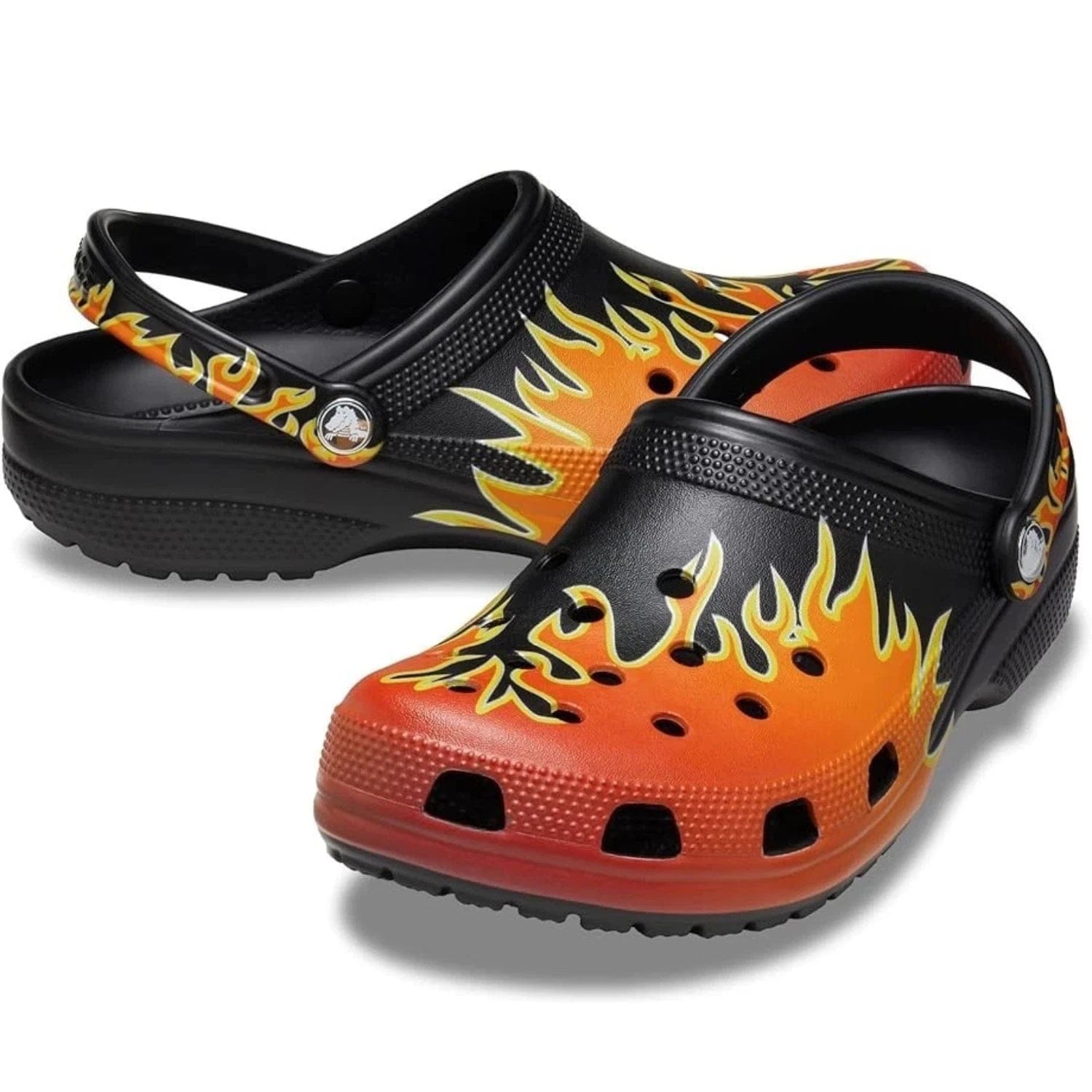 Classic Crocs Classic 211004 - 0C4 Clogs Unisex Black Flames Slip On Casual Shoes GBO2688