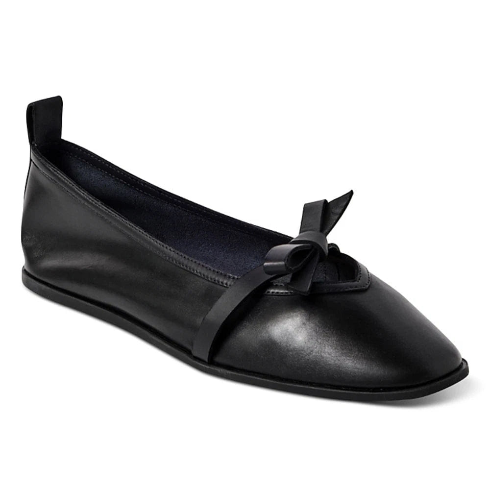 Free People Mania Bow Flats Womens Black Leather Slip On Ballet ZOGG2802