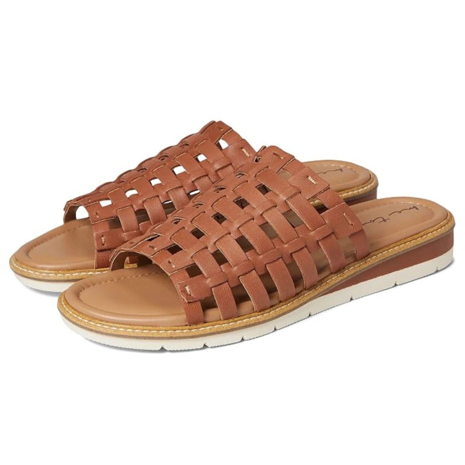 SLIP Me Too Arien Sandals Women's Brown Leather Open Toe Slip On Slide HTAT1543