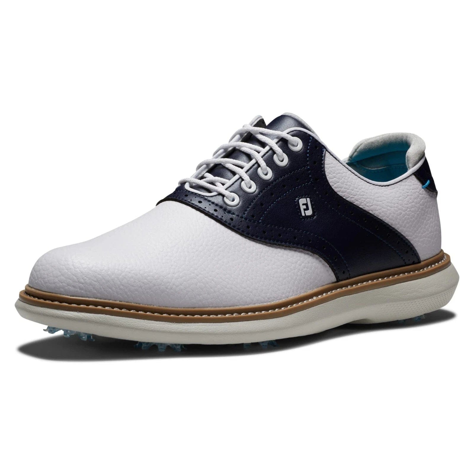 WHITE* FootJoy Traditions 57899 Men'sM White Navy Leather Spike Golf Shoes LIQ1219