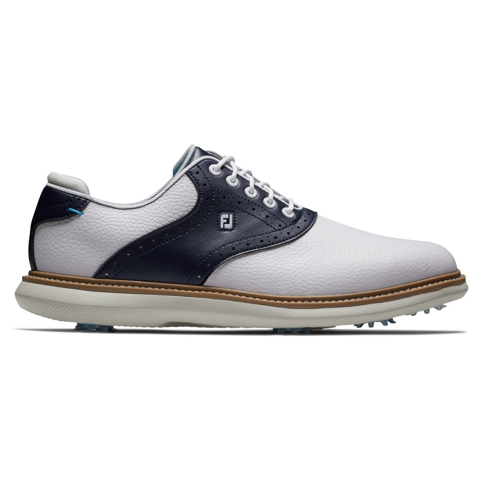 WHITE* FootJoy Traditions 57899 Men'sM White Navy Leather Spike Golf Shoes LIQ1219
