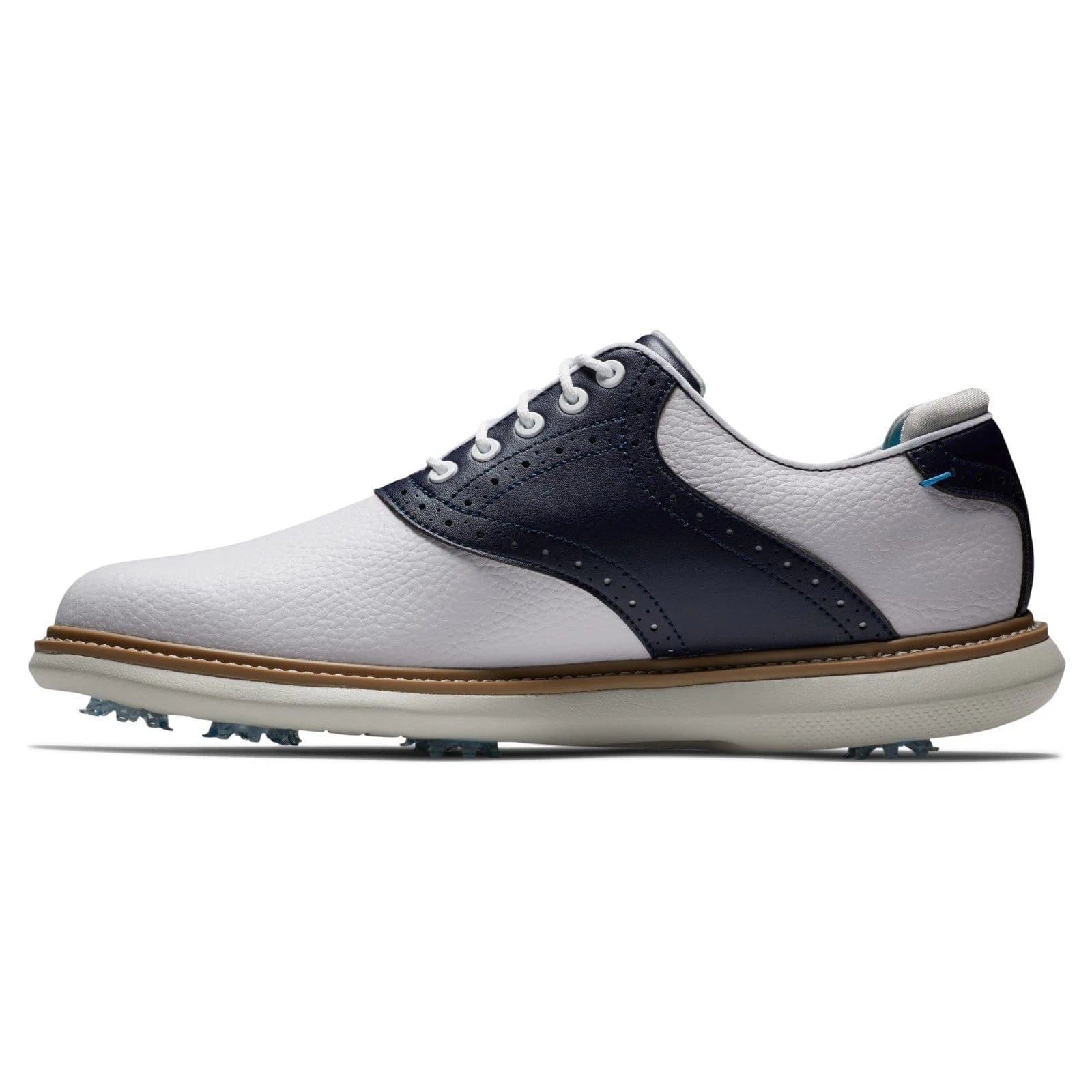 WHITE* FootJoy Traditions 57899 Men'sM White Navy Leather Spike Golf Shoes LIQ1219