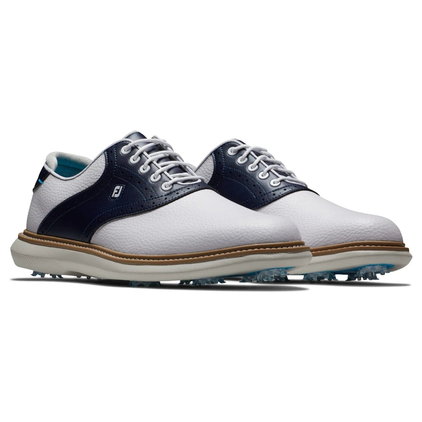 WHITE* FootJoy Traditions 57899 Men'sM White Navy Leather Spike Golf Shoes LIQ1219