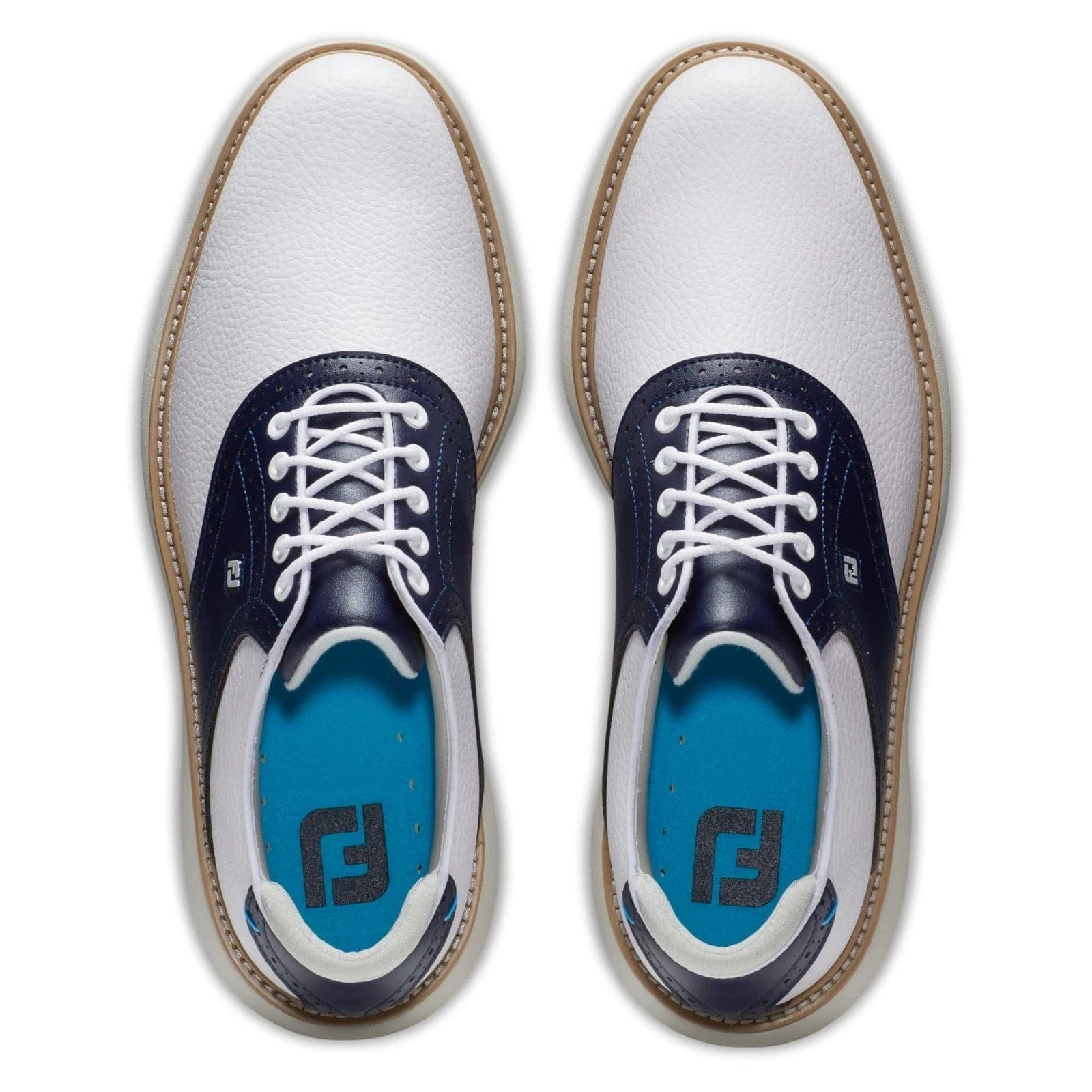 WHITE* FootJoy Traditions 57899 Men'sM White Navy Leather Spike Golf Shoes LIQ1219