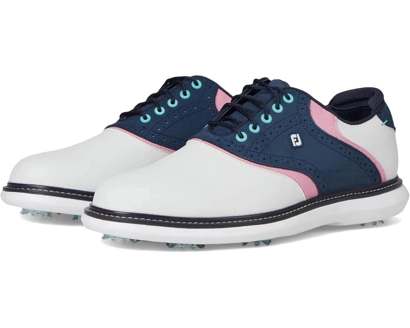 WHITE* FootJoy New Wave Traditions 57959 Men's White Blue Spiked Golf Shoes HAM733