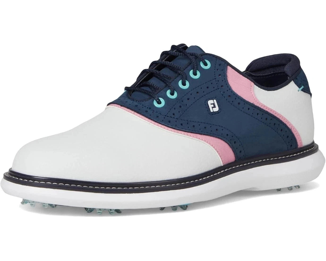 WHITE* FootJoy New Wave Traditions 57959 Men's White Blue Spiked Golf Shoes HAM733