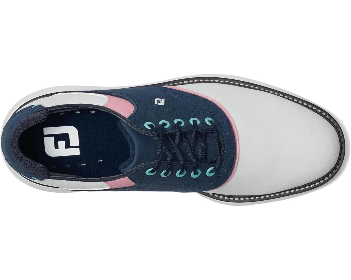 WHITE* FootJoy New Wave Traditions 57959 Men's White Blue Spiked Golf Shoes HAM733