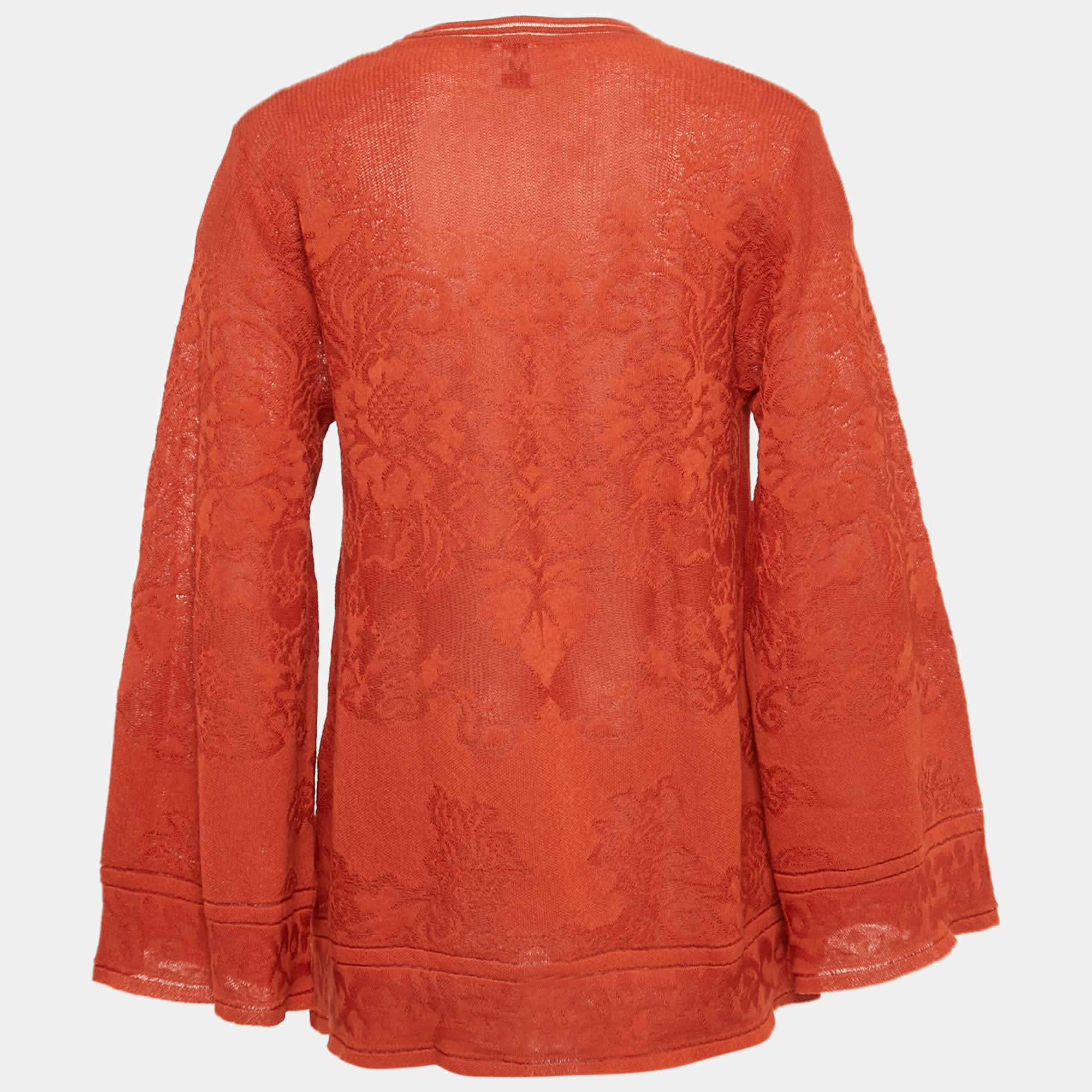 M Missoni Burnt Orange Floral Knit Long Sleeve Top
