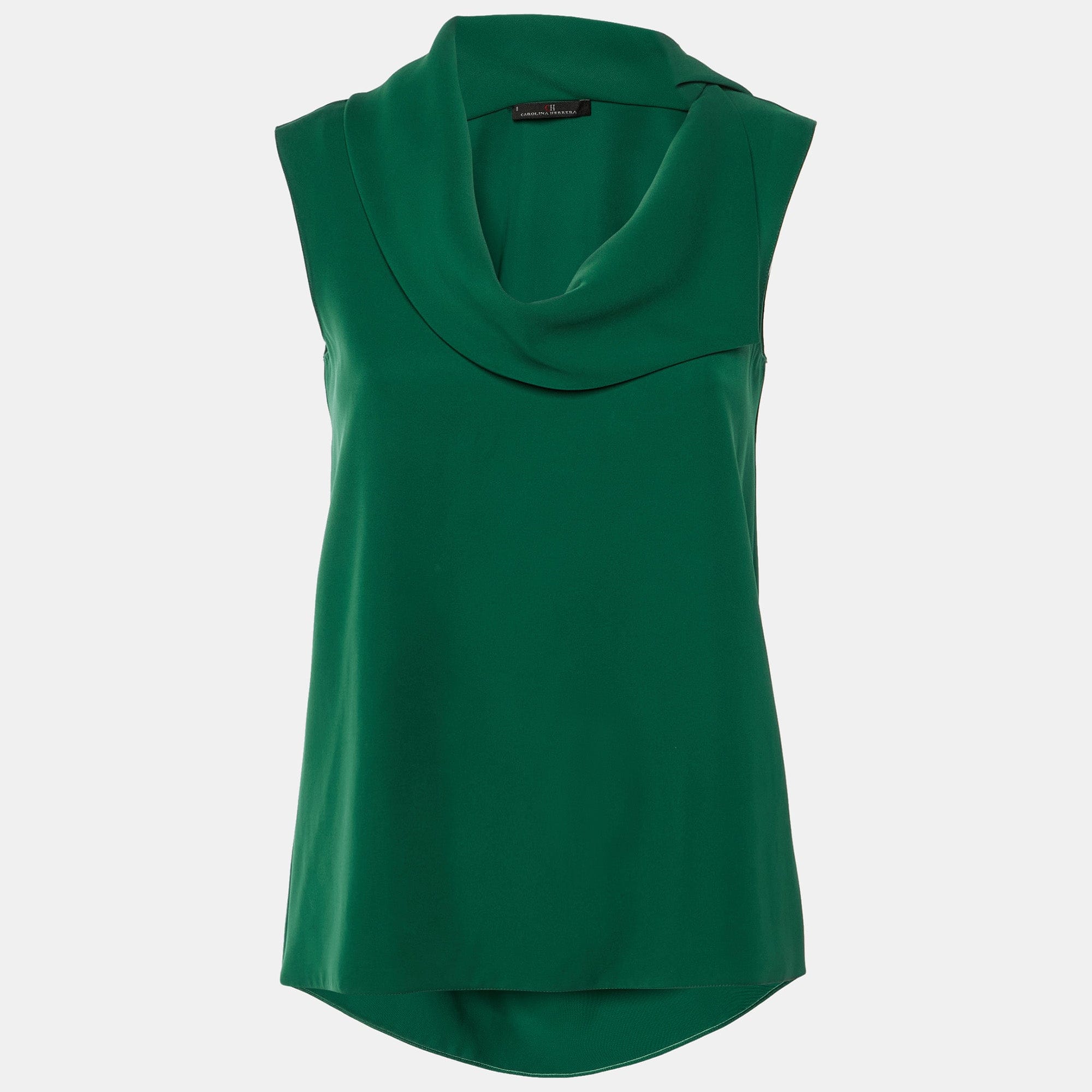 Ch Carolina Herrera Green Crepe Drape Neck Top