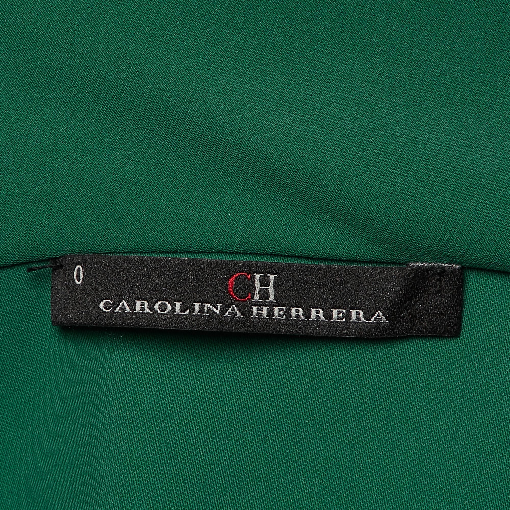 Ch Carolina Herrera Green Crepe Drape Neck Top