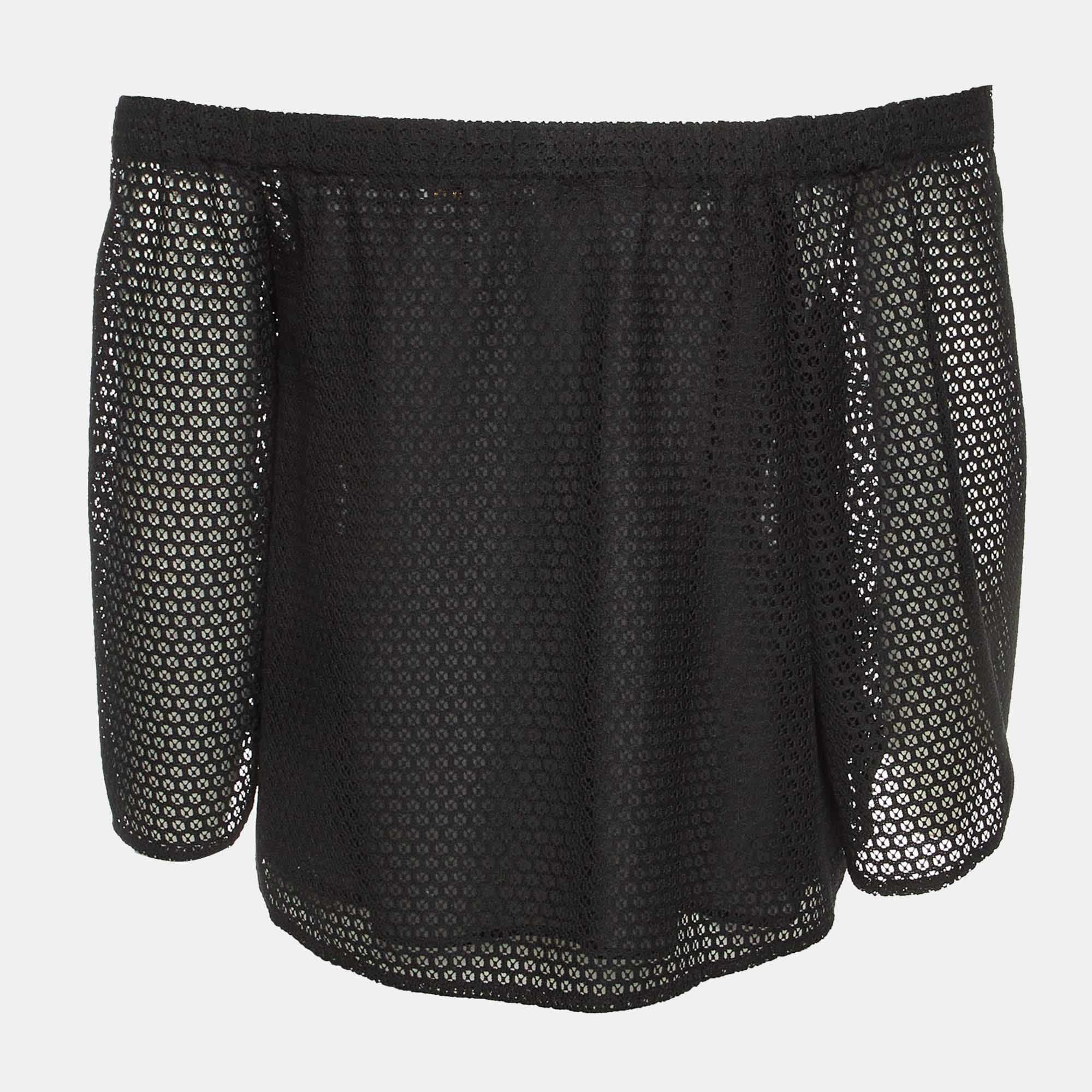 OFF Black Mesh Off - The - Shoulder Top