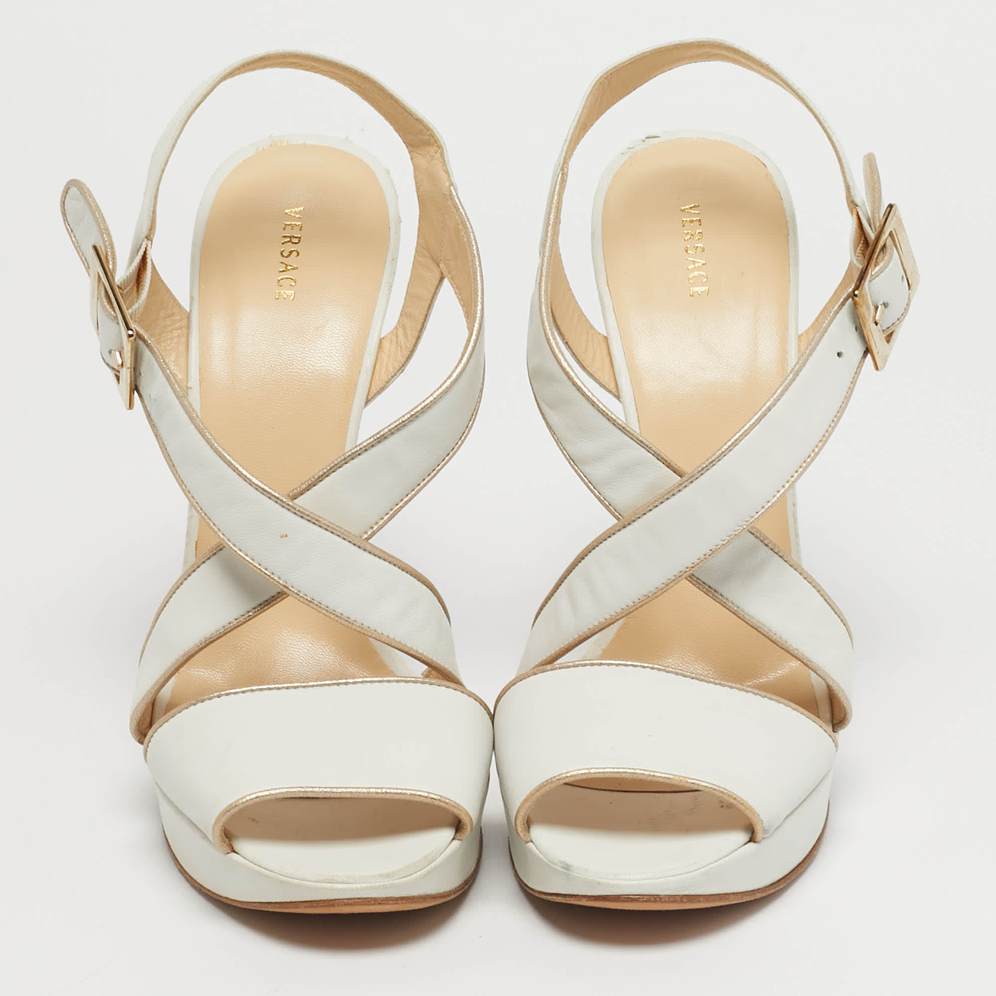 WHITE* Size 40 White Leather Strappy Platform Sandals