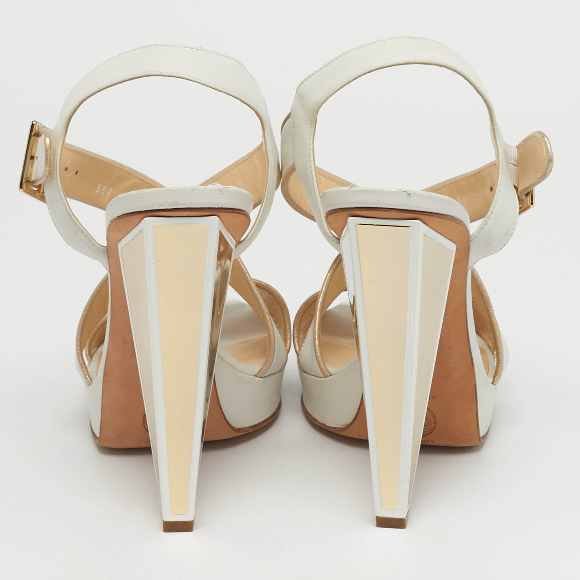 WHITE* Size 40 White Leather Strappy Platform Sandals