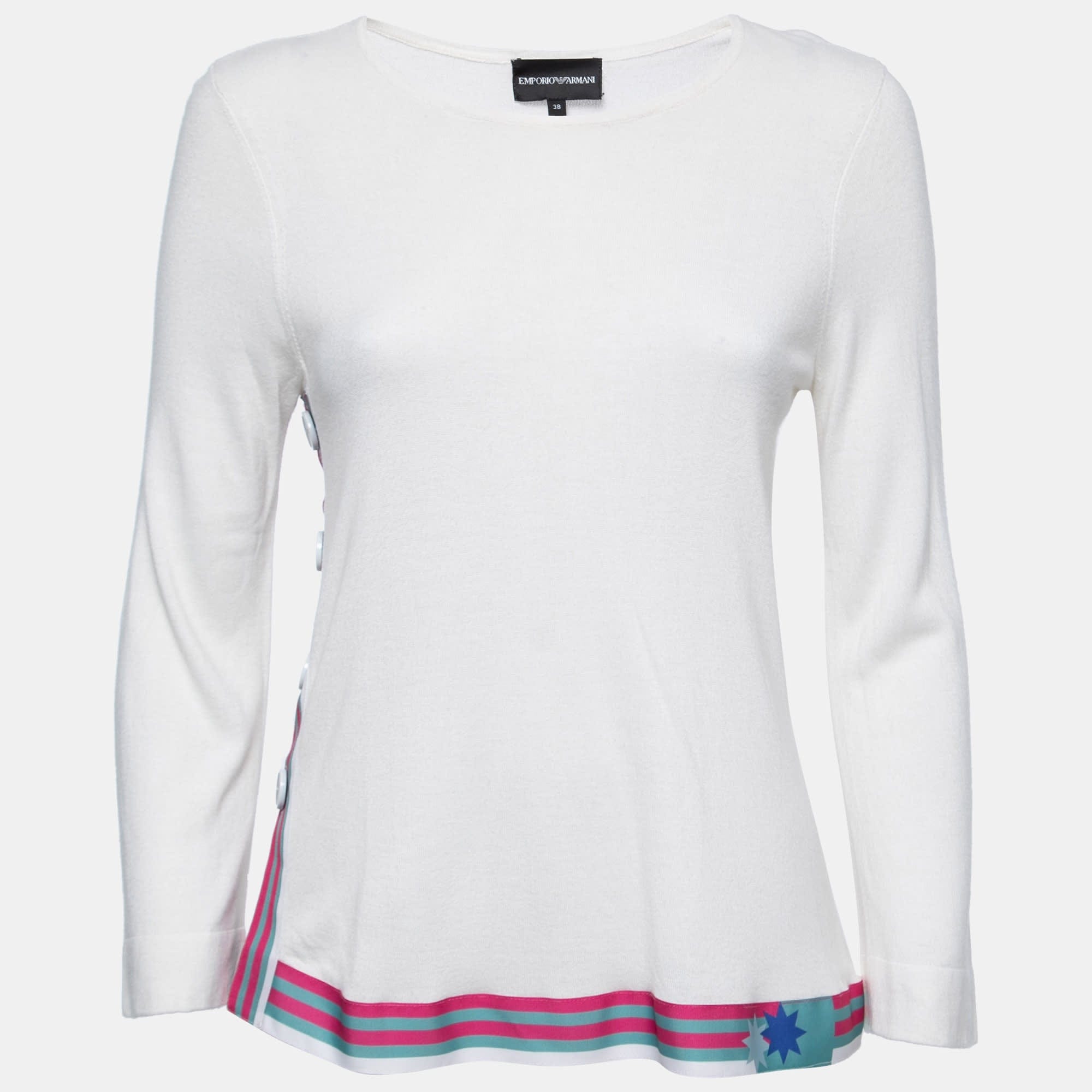 White Knit Contrast Detail Top