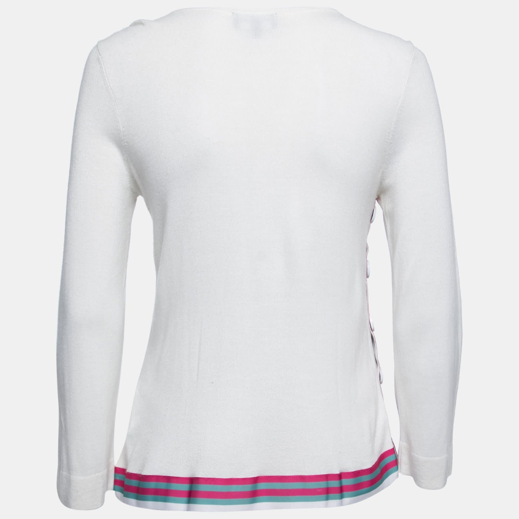 White Knit Contrast Detail Top