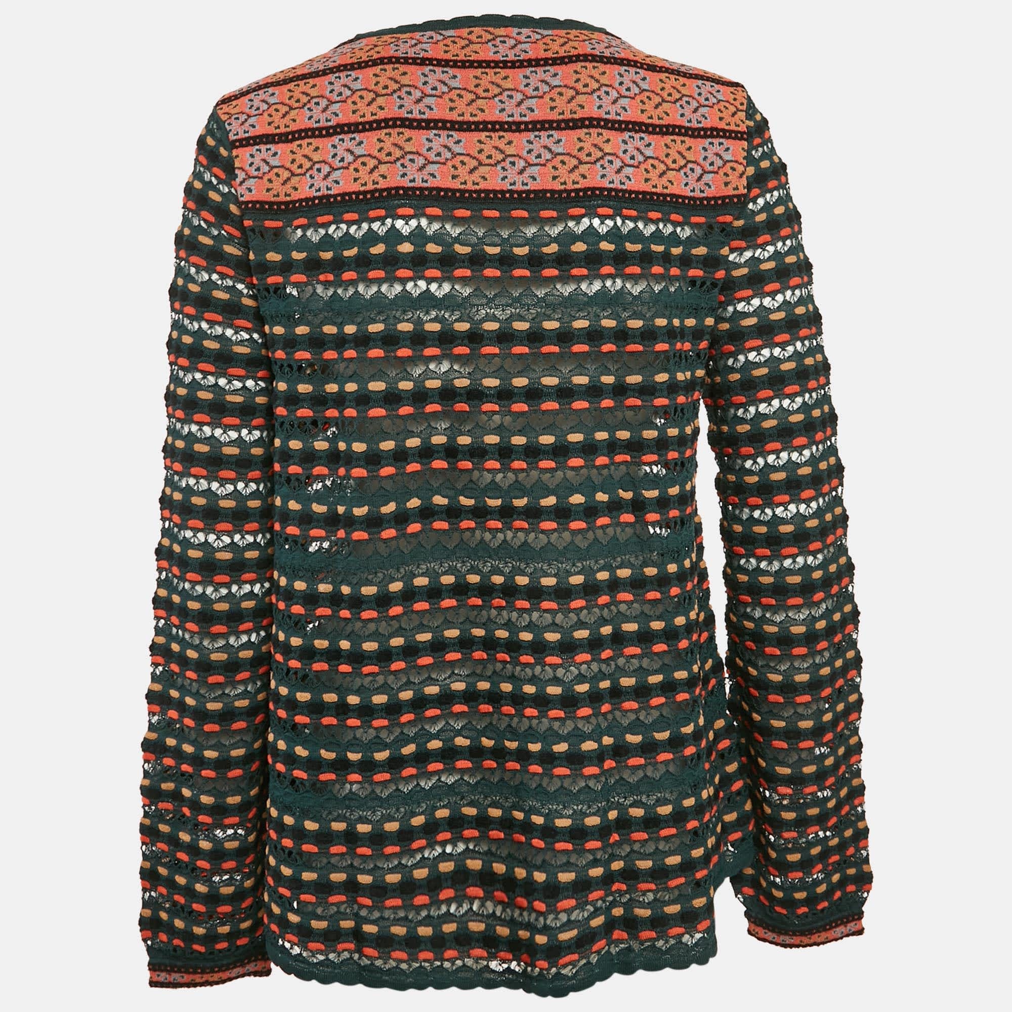 M Missoni Teal Blue Pointelle Knit Long Sleeve Knit Top