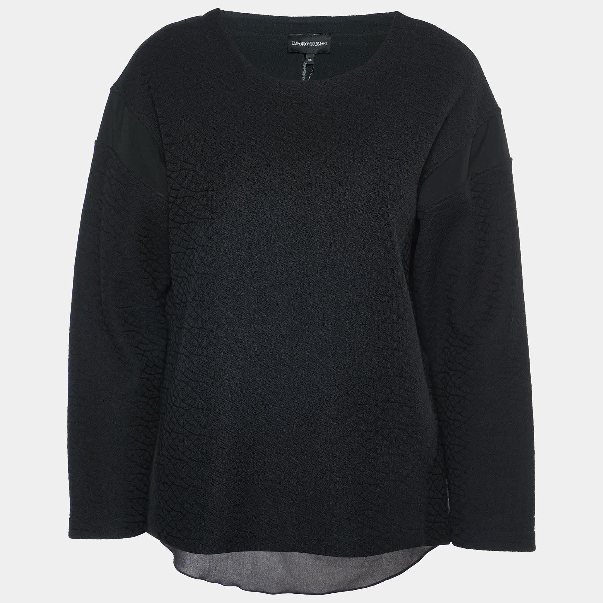 BLEND Black Textured Cotton Blend Split Back Detail Top