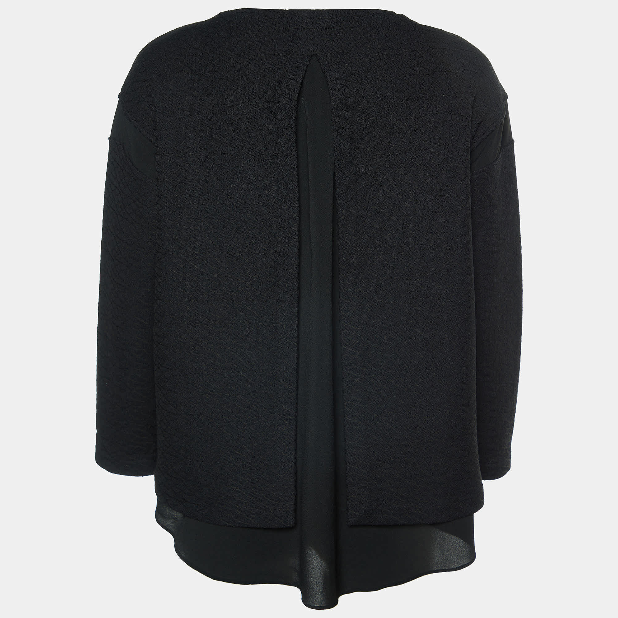 BLEND Black Textured Cotton Blend Split Back Detail Top